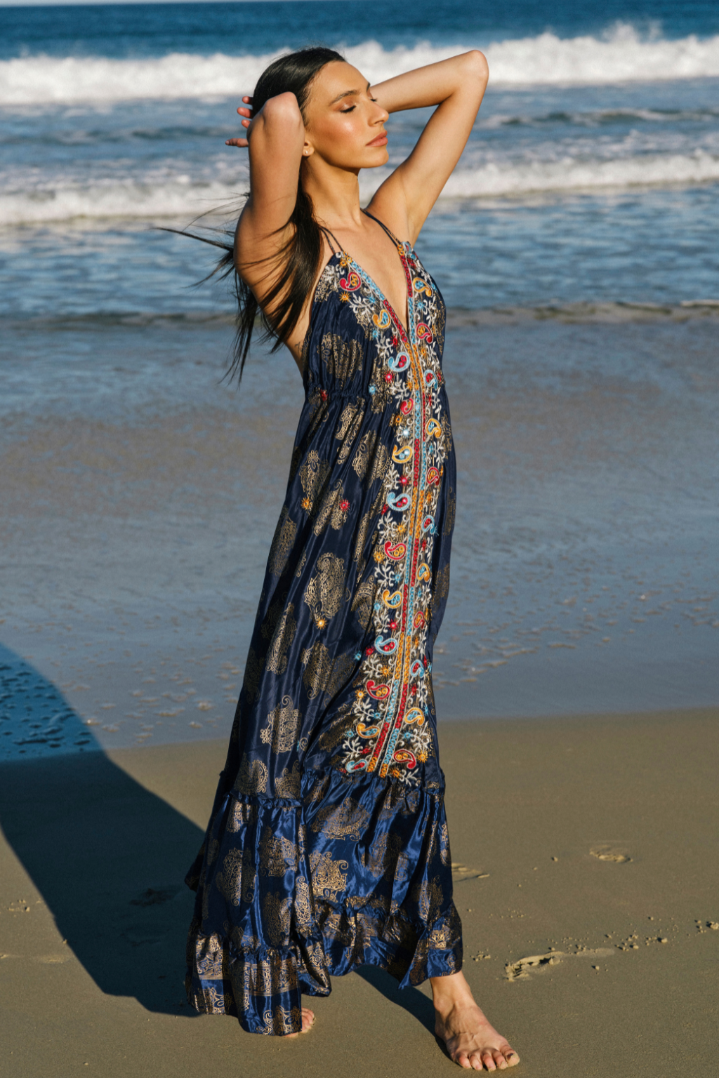 Navy Mirror Embroidered Kira Dress