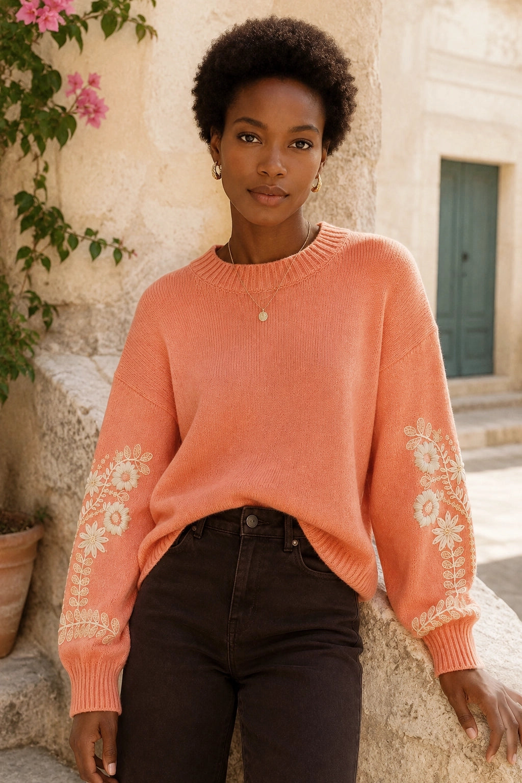 Apricot Detailed Sleeve Jumper, knitwear jumper from Something Pretty, alternative view