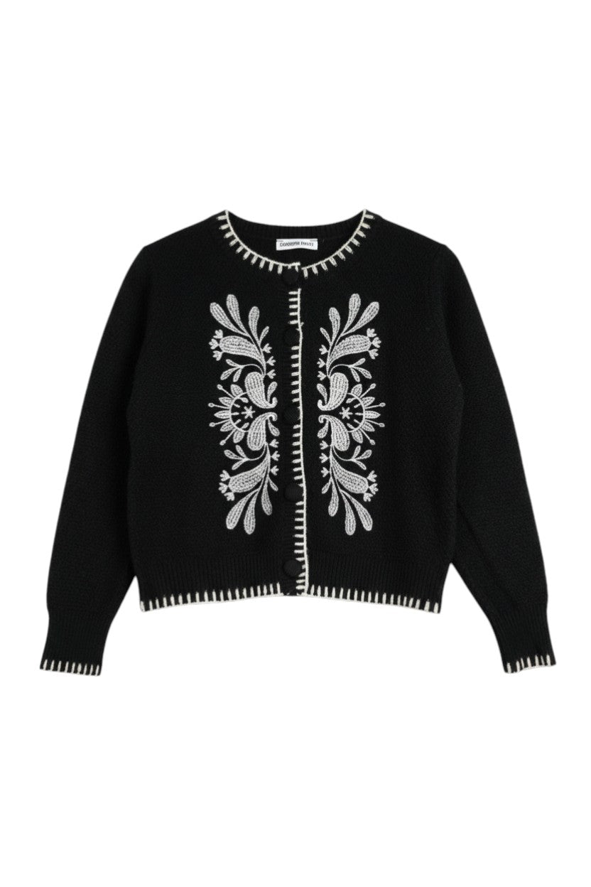 Black “Sammy” cardigan by Something Pretty, designed with a refined, structured silhouette