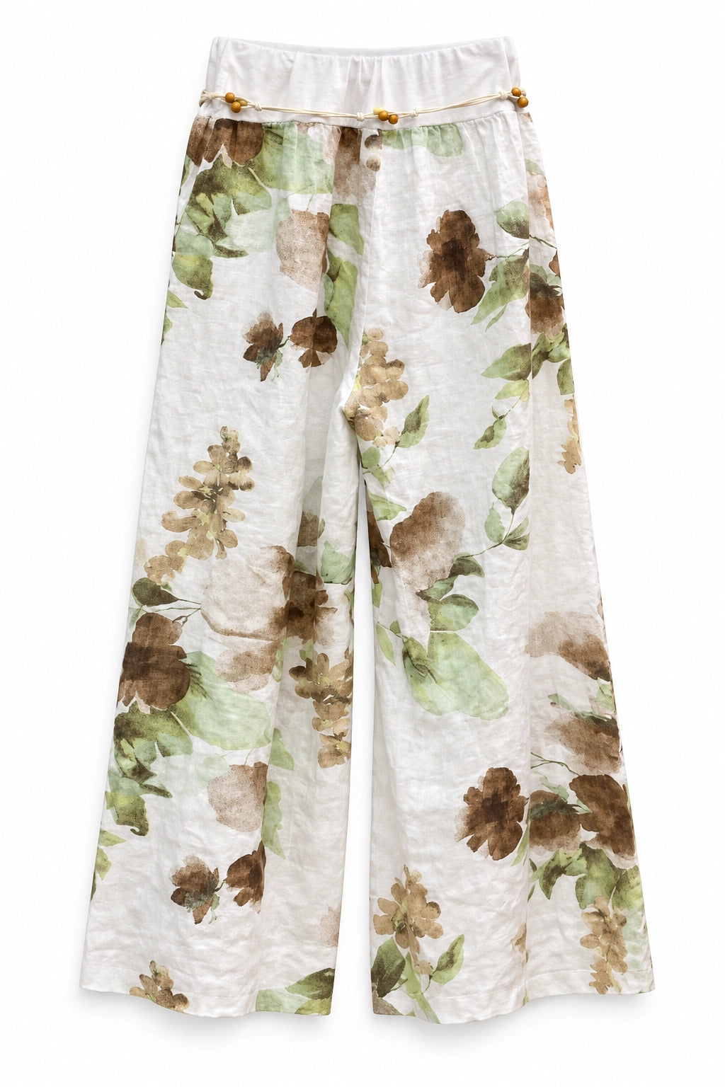 White Amelia Flower Print Linen Pant