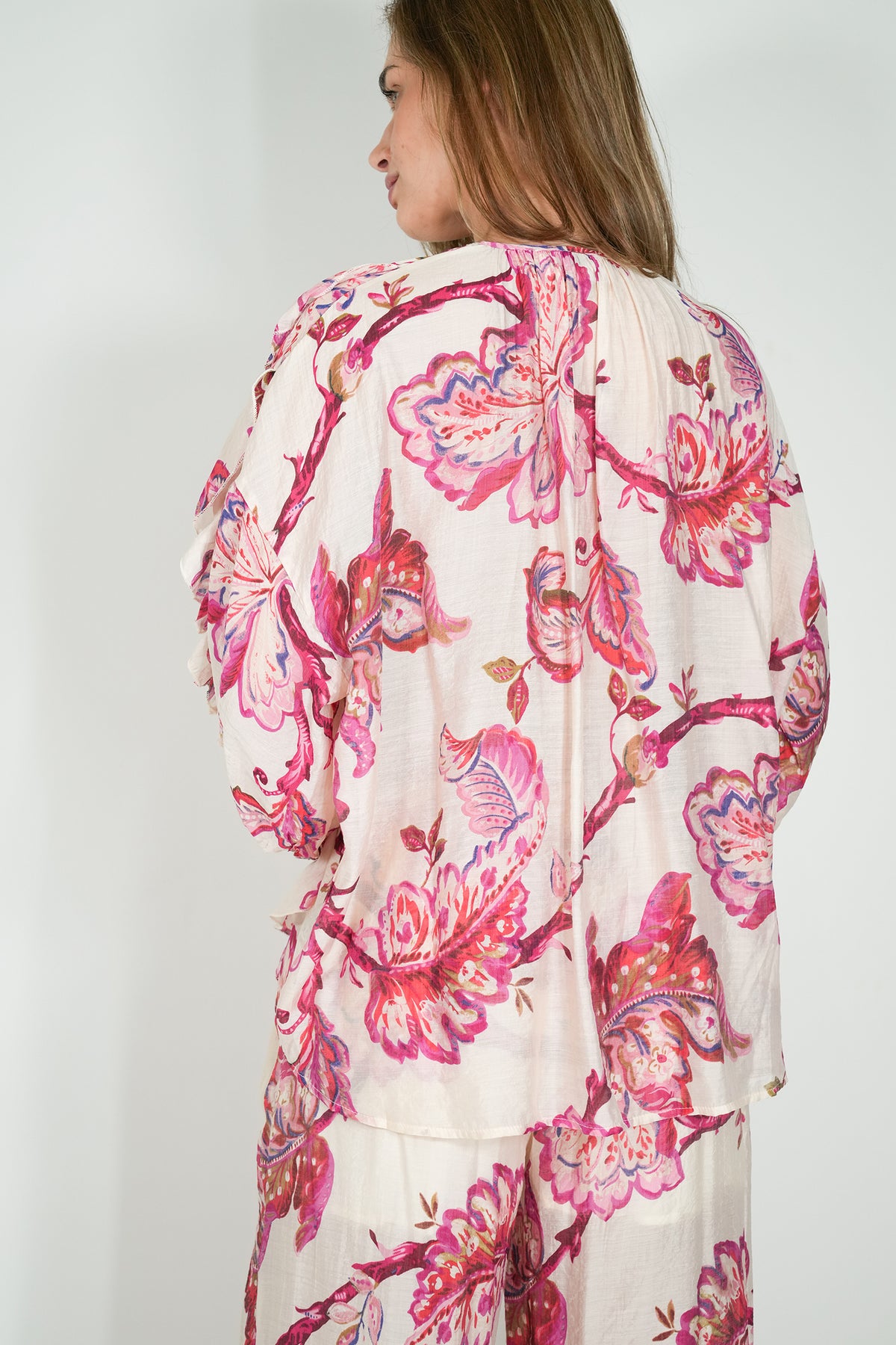 Cerise Print Ruffle Blouse