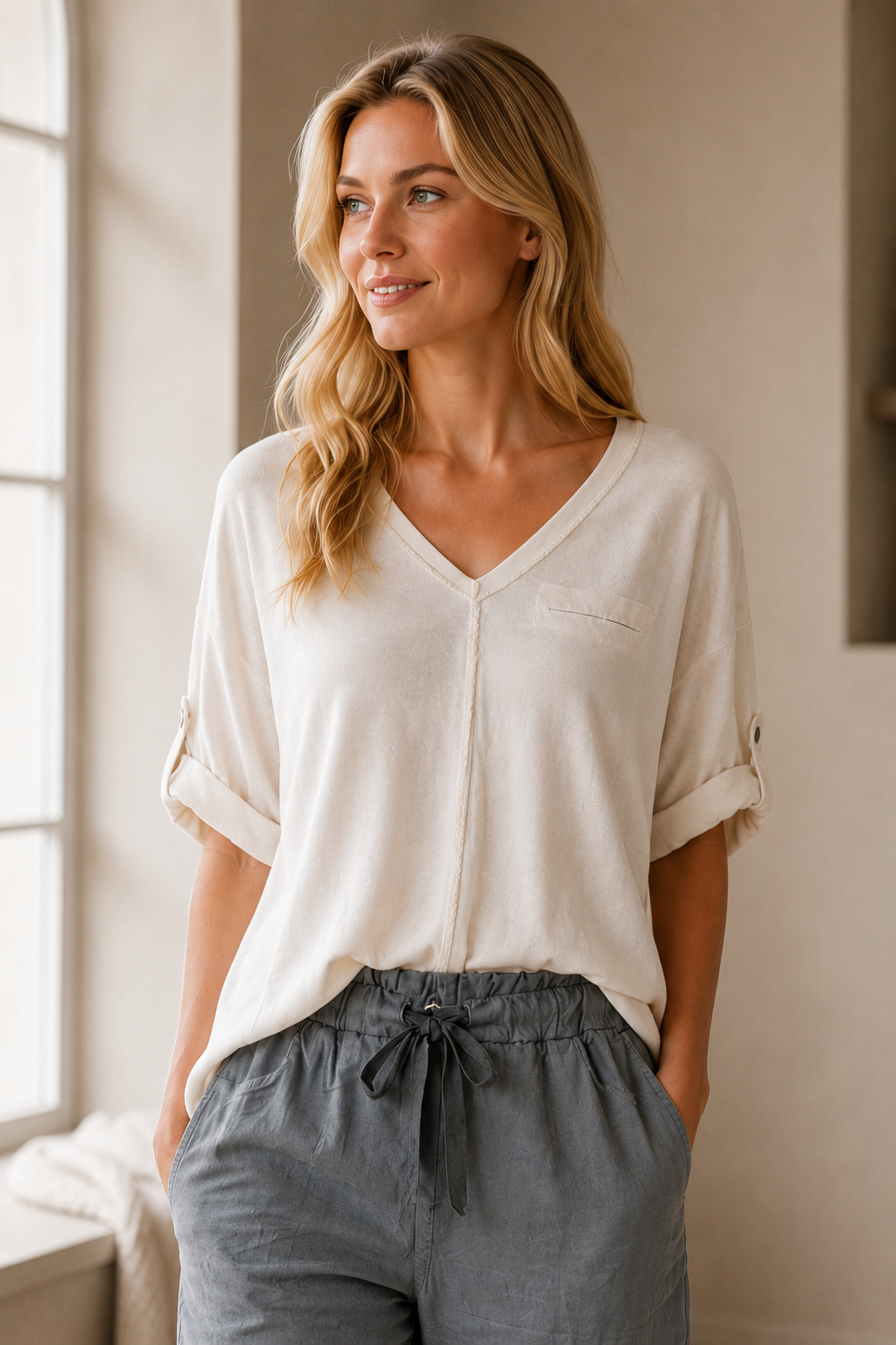 Cream Glam Knit Top