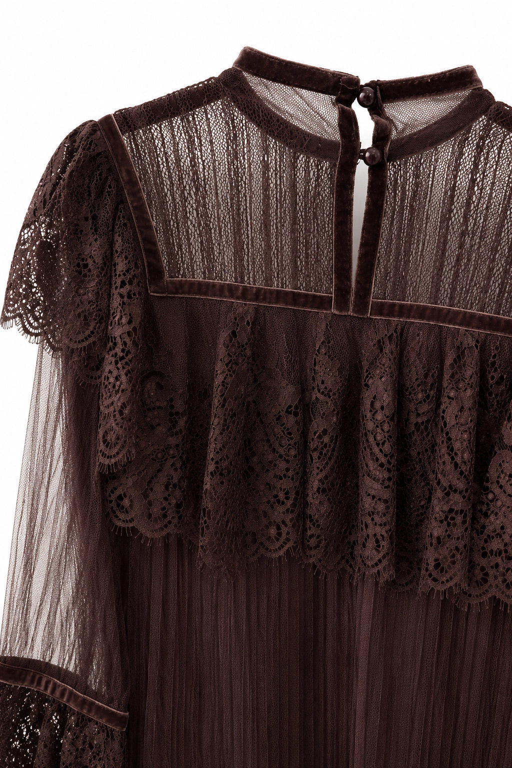 Chocolate Mesh Pleated Blouse