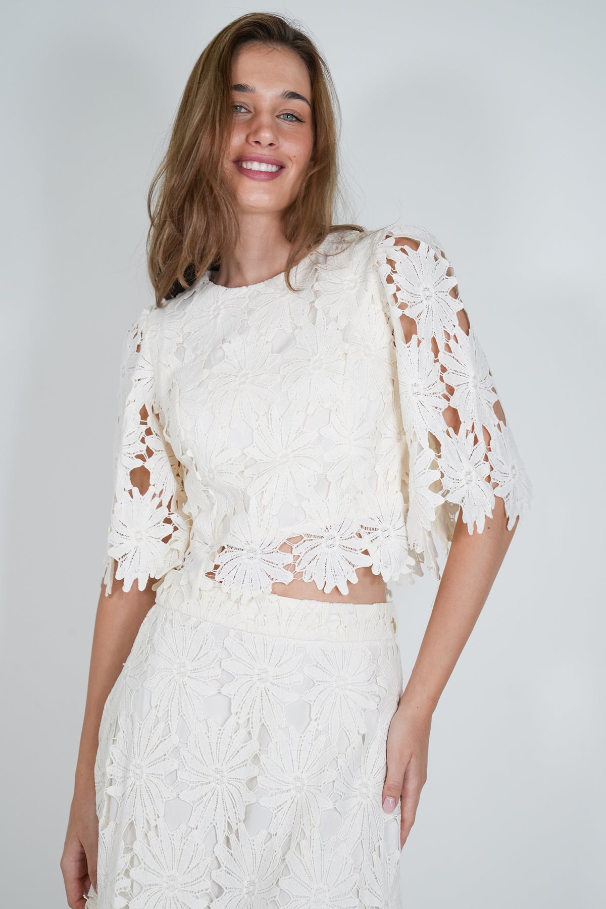 Cream Lace Josie Zip Top
