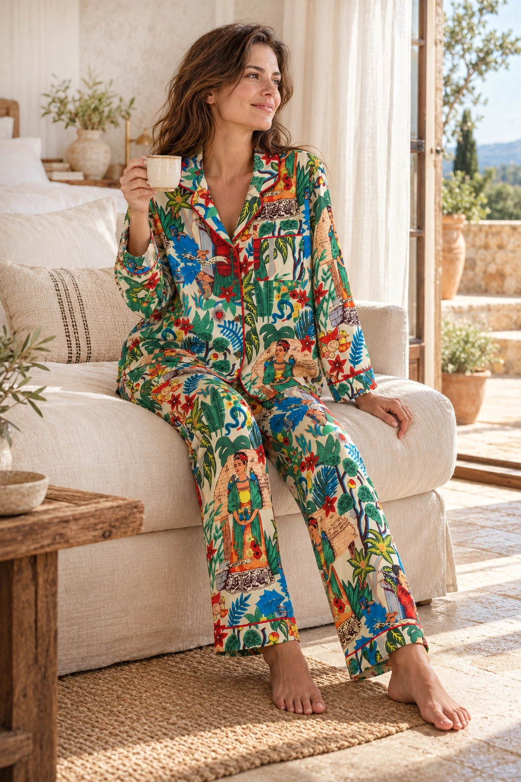 Yellow Frida Printed Cotton Long Sleeve PJ