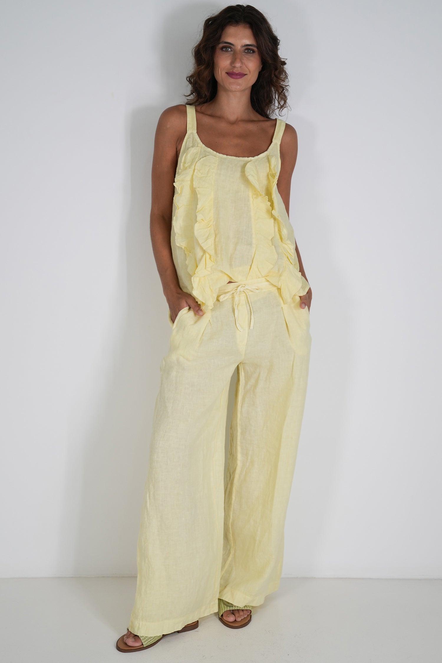 Lemon Frill Linen Top