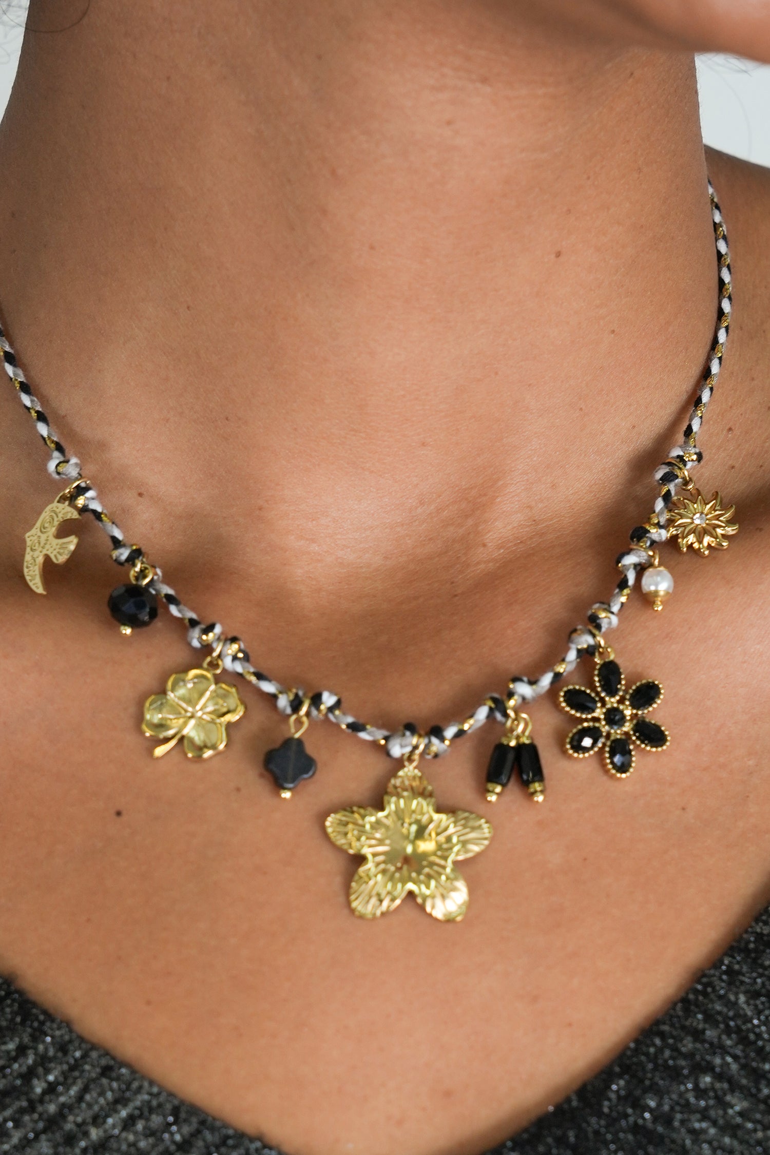 Black Flower Charm Necklace, necklace from Something Pretty, alternative view