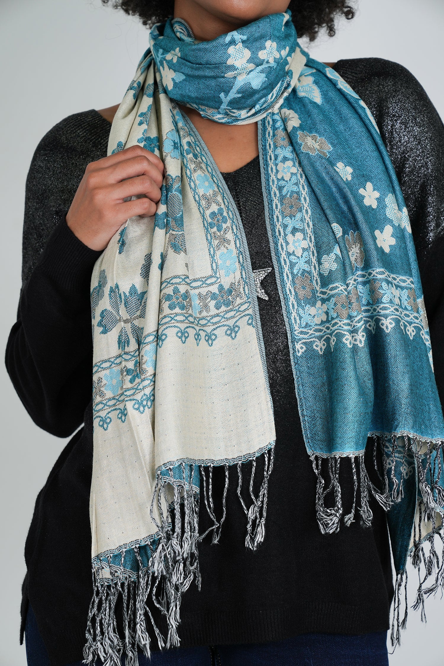 Turquoise Floral Winter Scarf