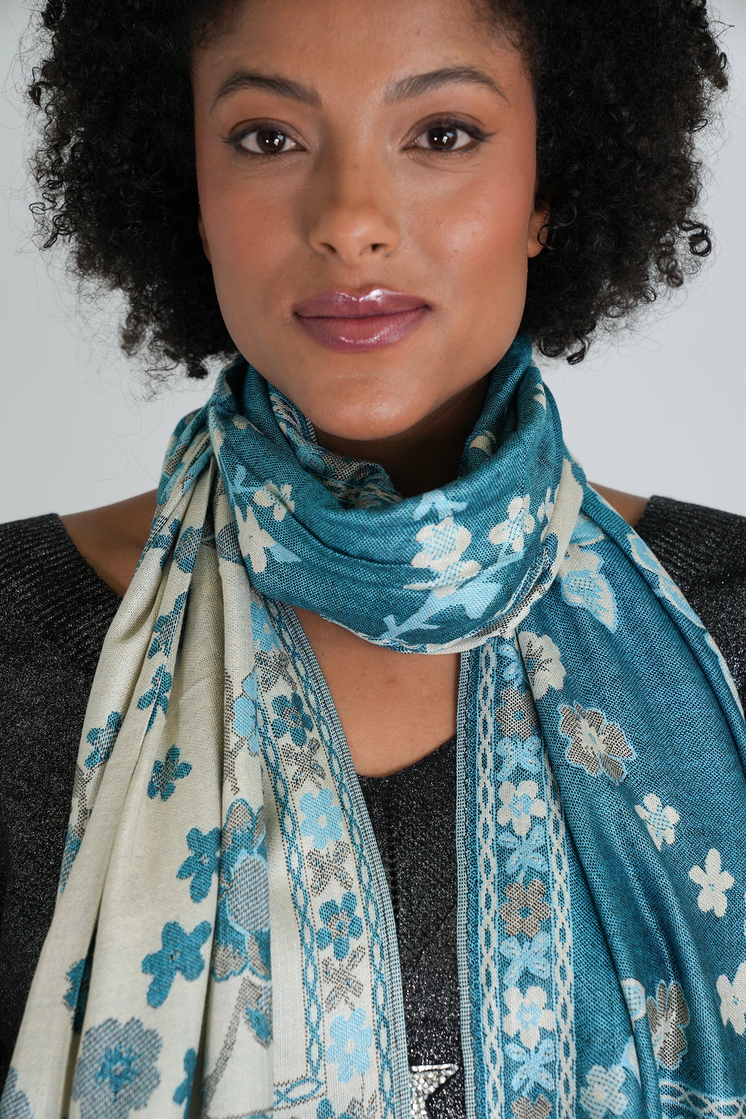 Turquoise Floral Winter Scarf