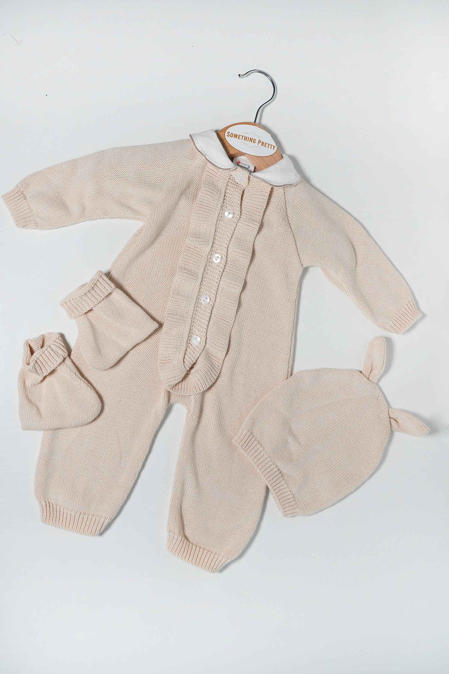Beige Ruffle Knit Set