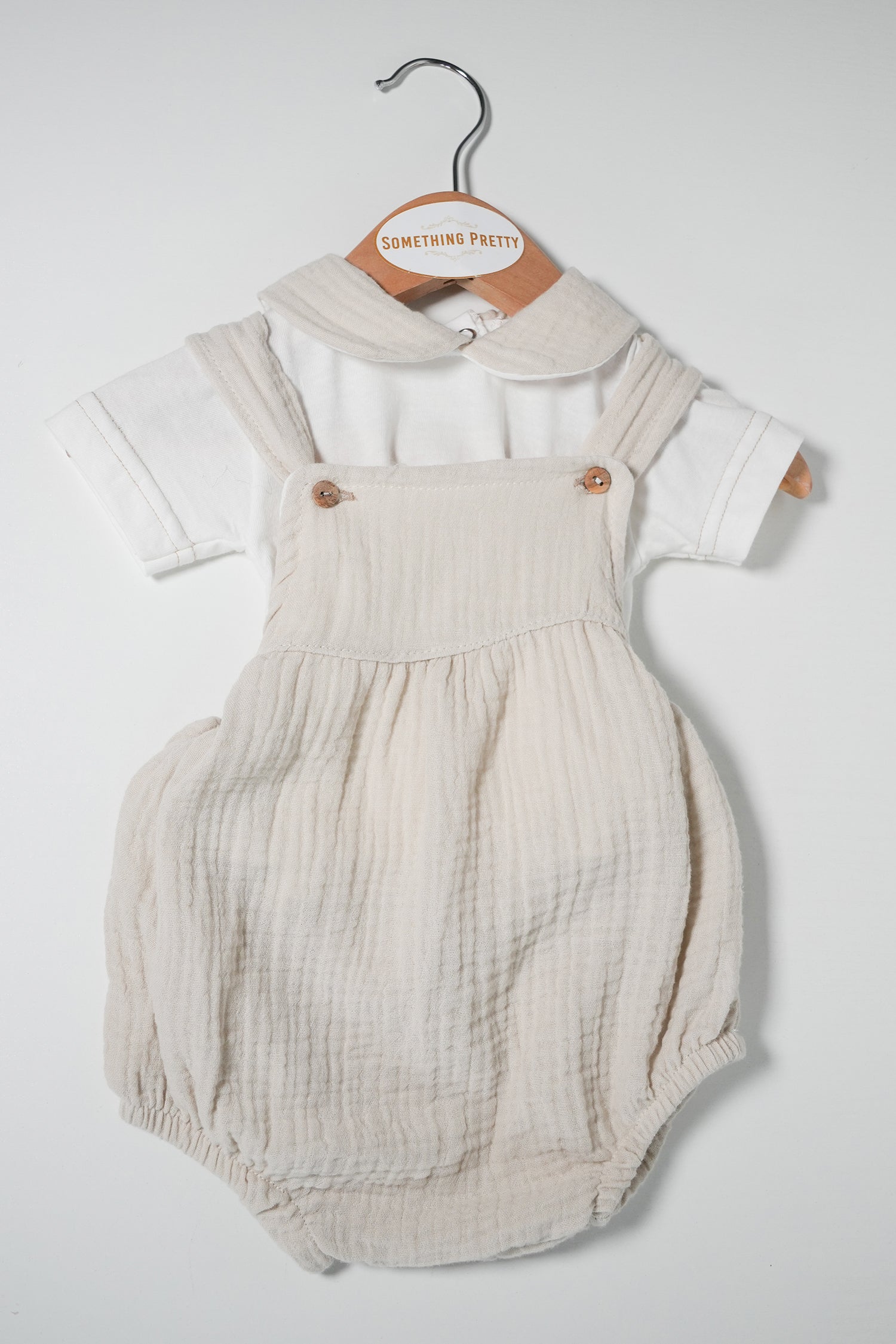 Beige Dungaree Romper Set