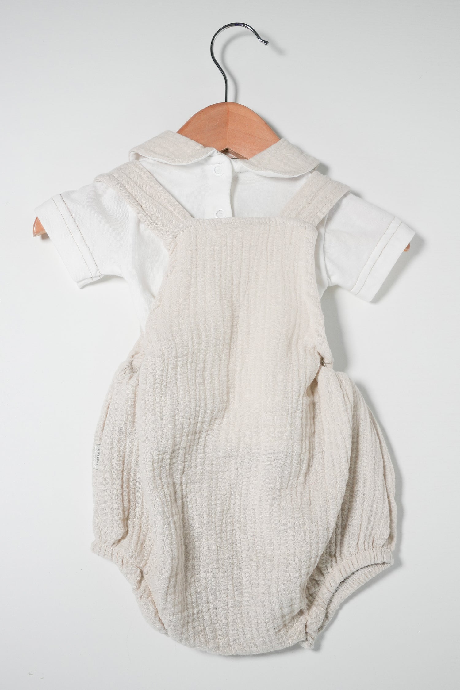 Beige Dungaree Romper Set