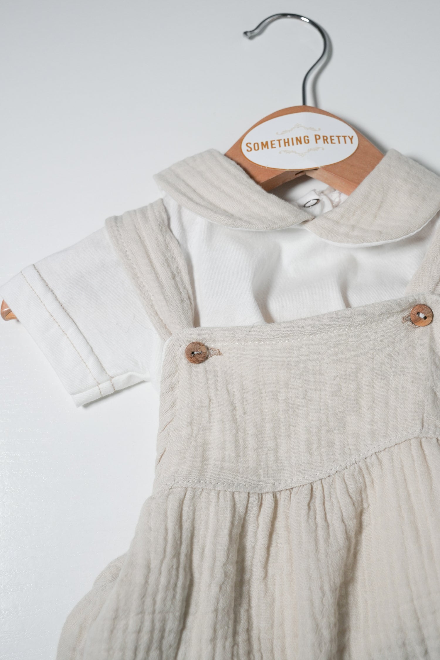 Beige Dungaree Romper Set