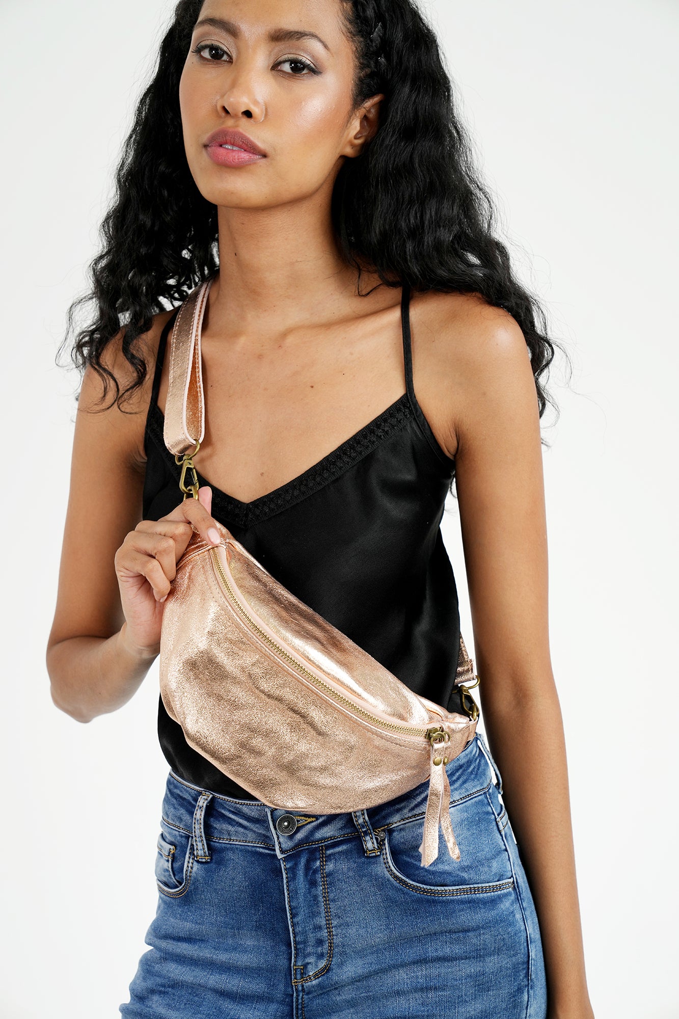 Rose Gold Leather Metallic Moonbag