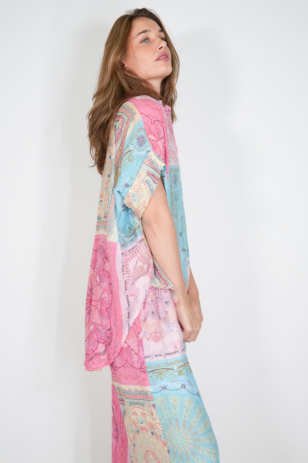 Pink and Turquoise Print Blouse