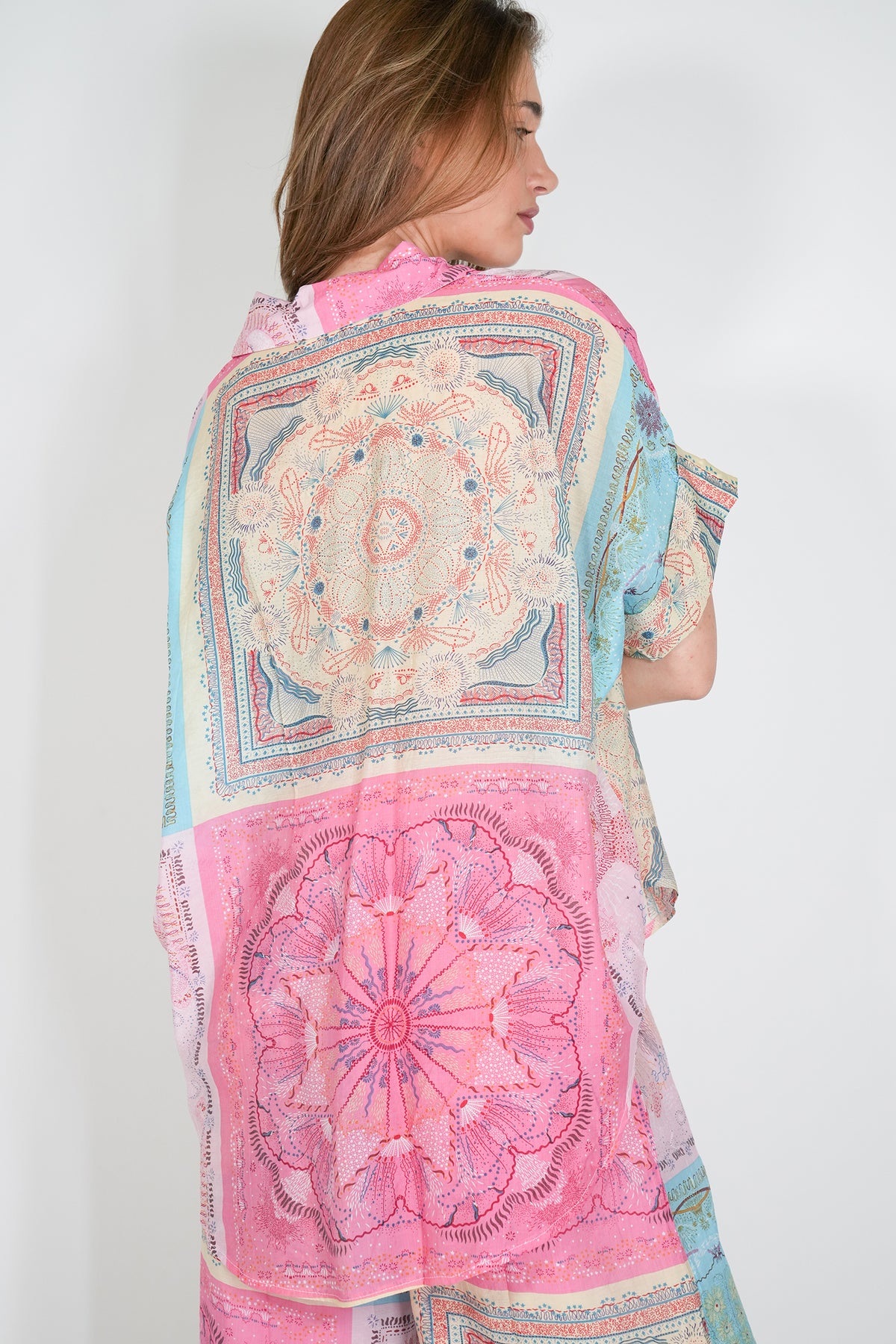 Pink and Turquoise Print Blouse