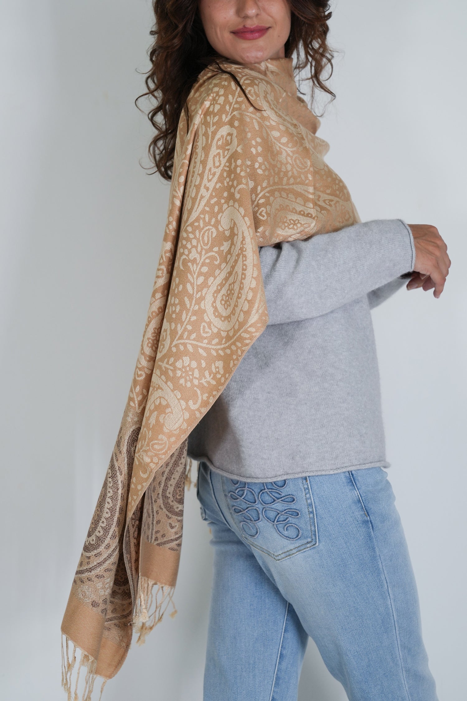 Beige Jenna Scarf, scarf from Something Pretty, alternative view