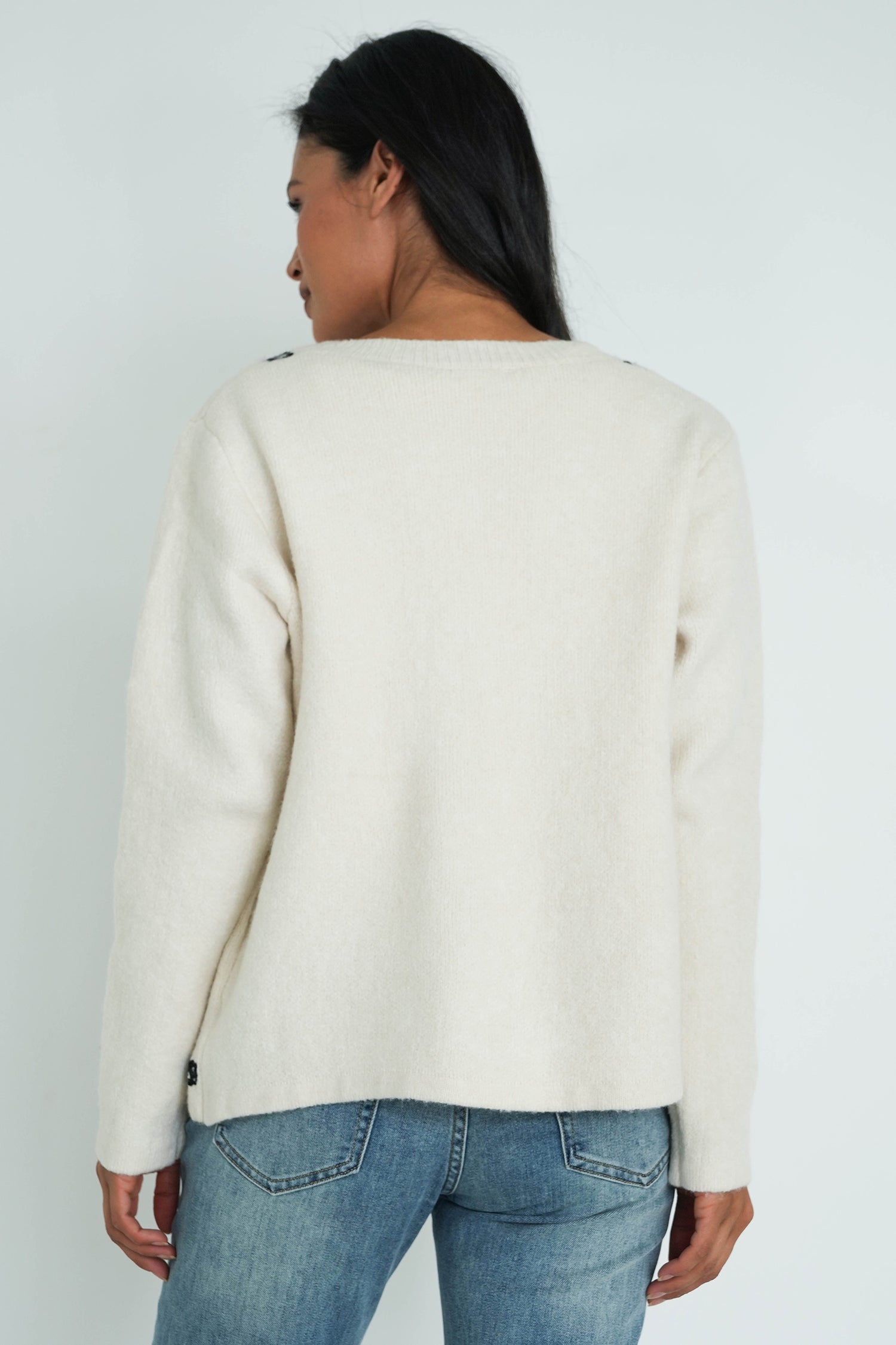 Cream Embroided Bow Cardigan