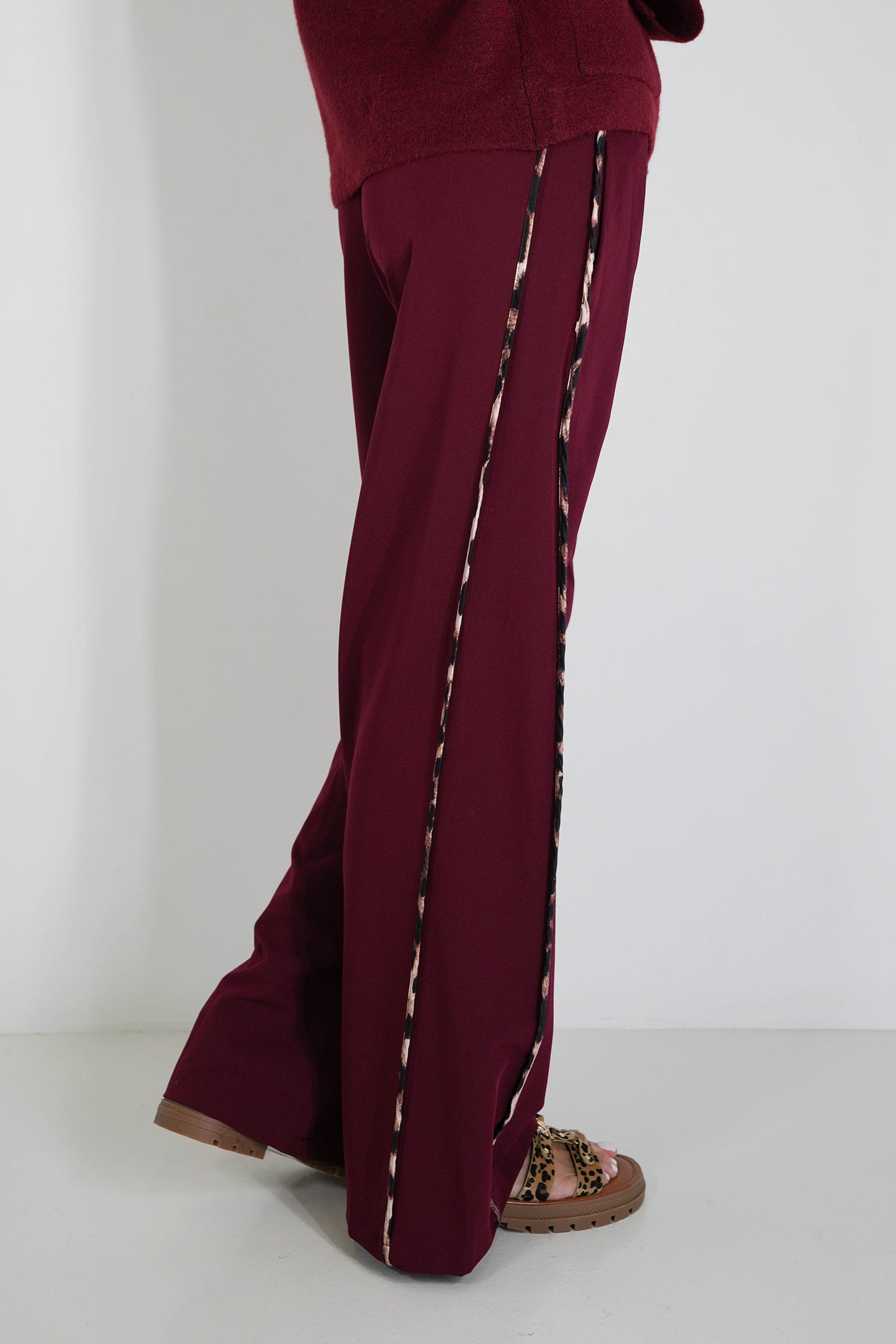 Burgandy Leopard Trim Pant