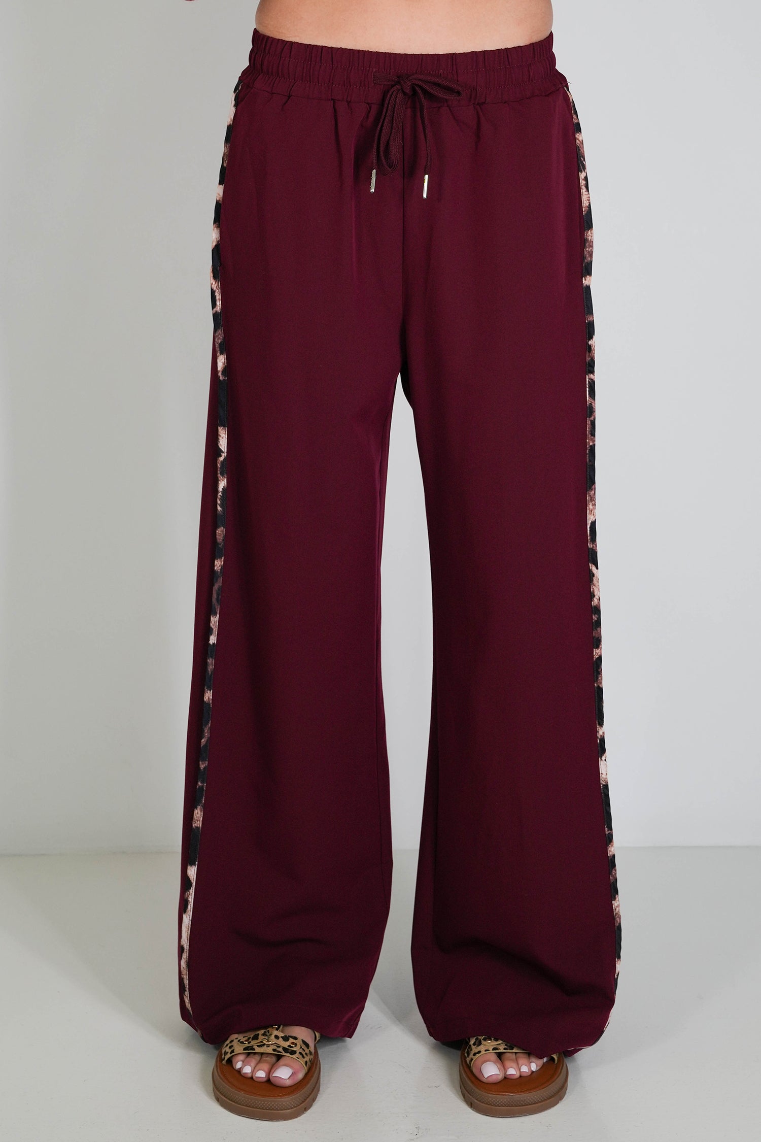 Burgandy Leopard Trim Pant