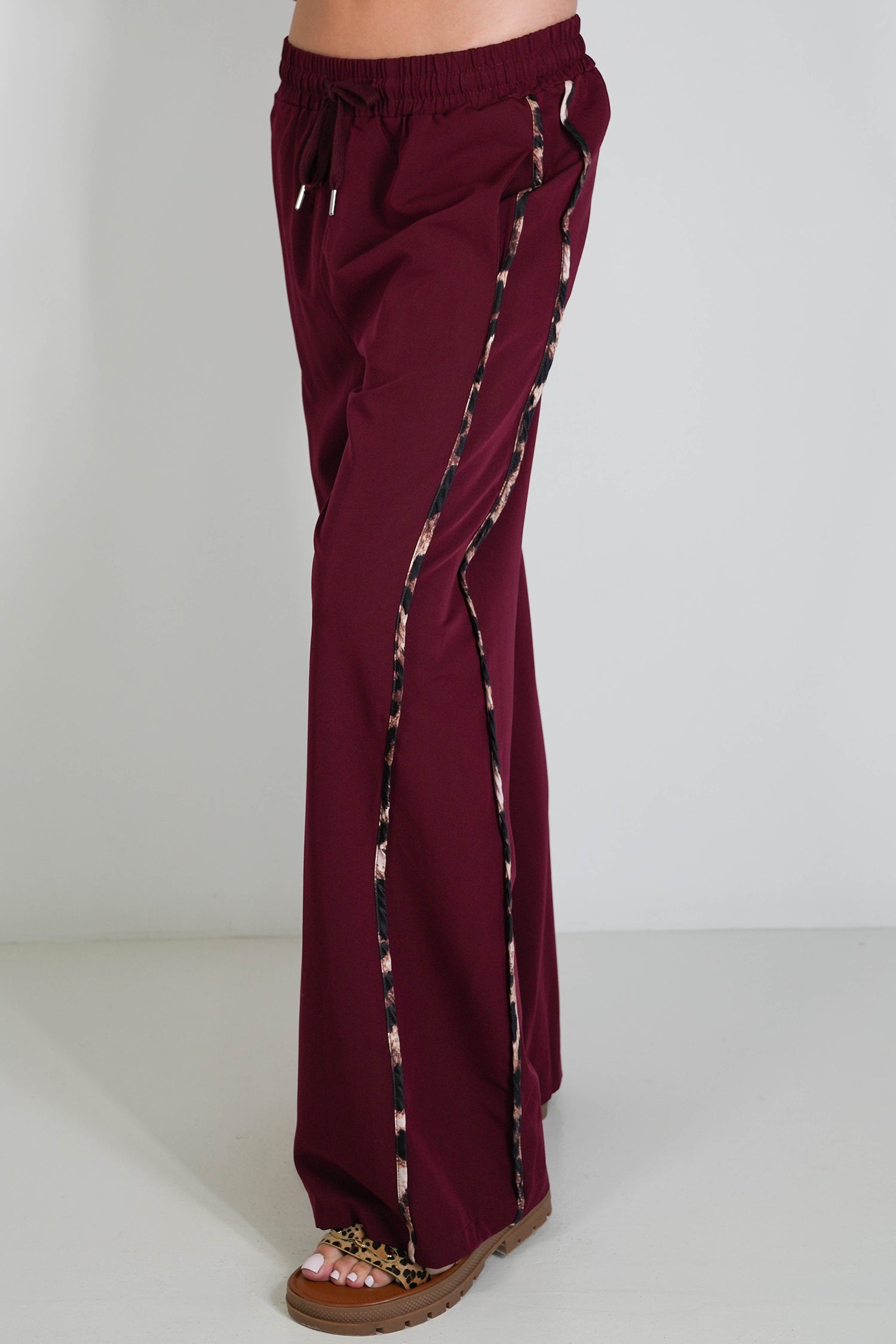 Burgandy Leopard Trim Pant