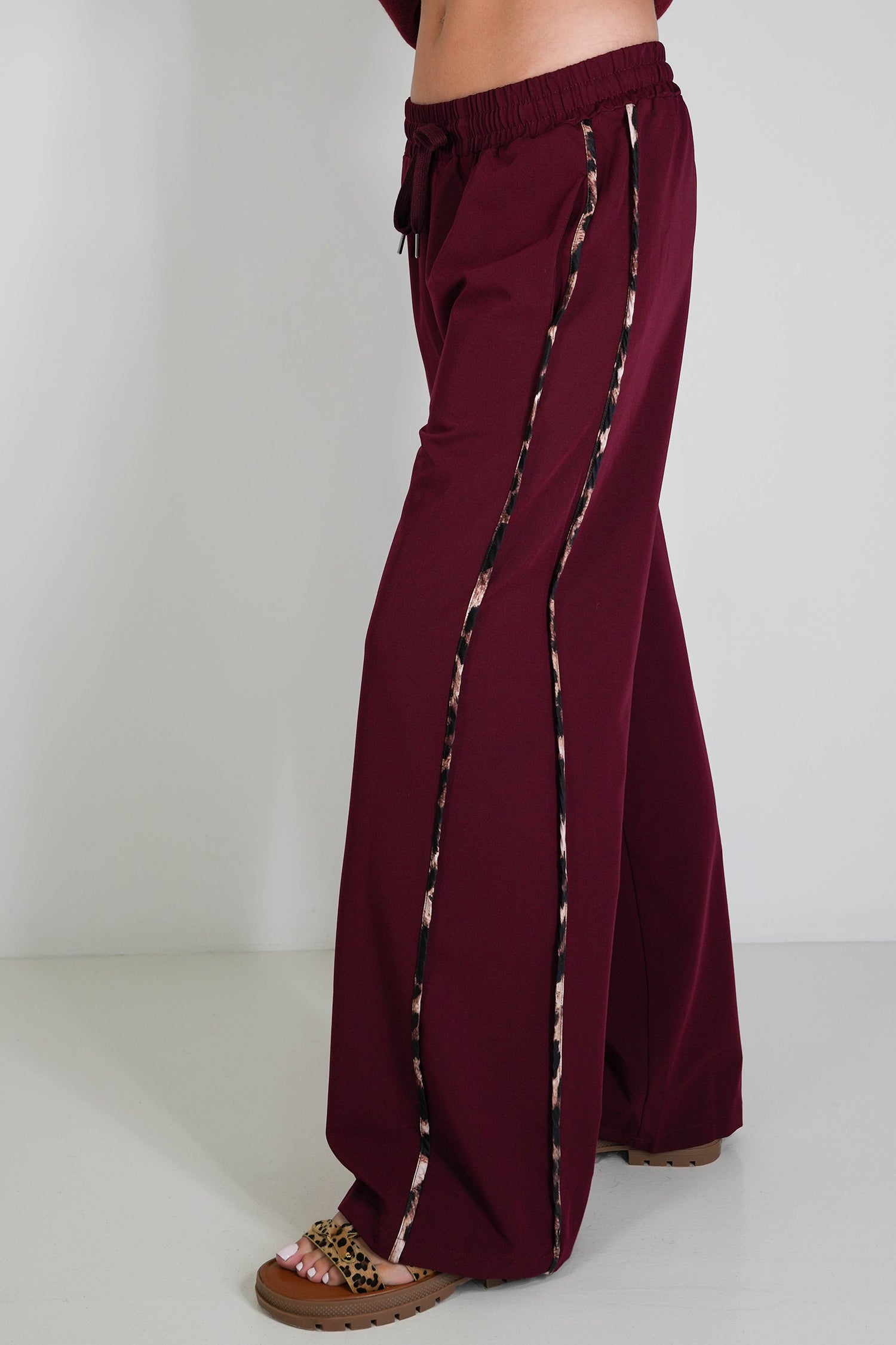Burgandy Leopard Trim Pant