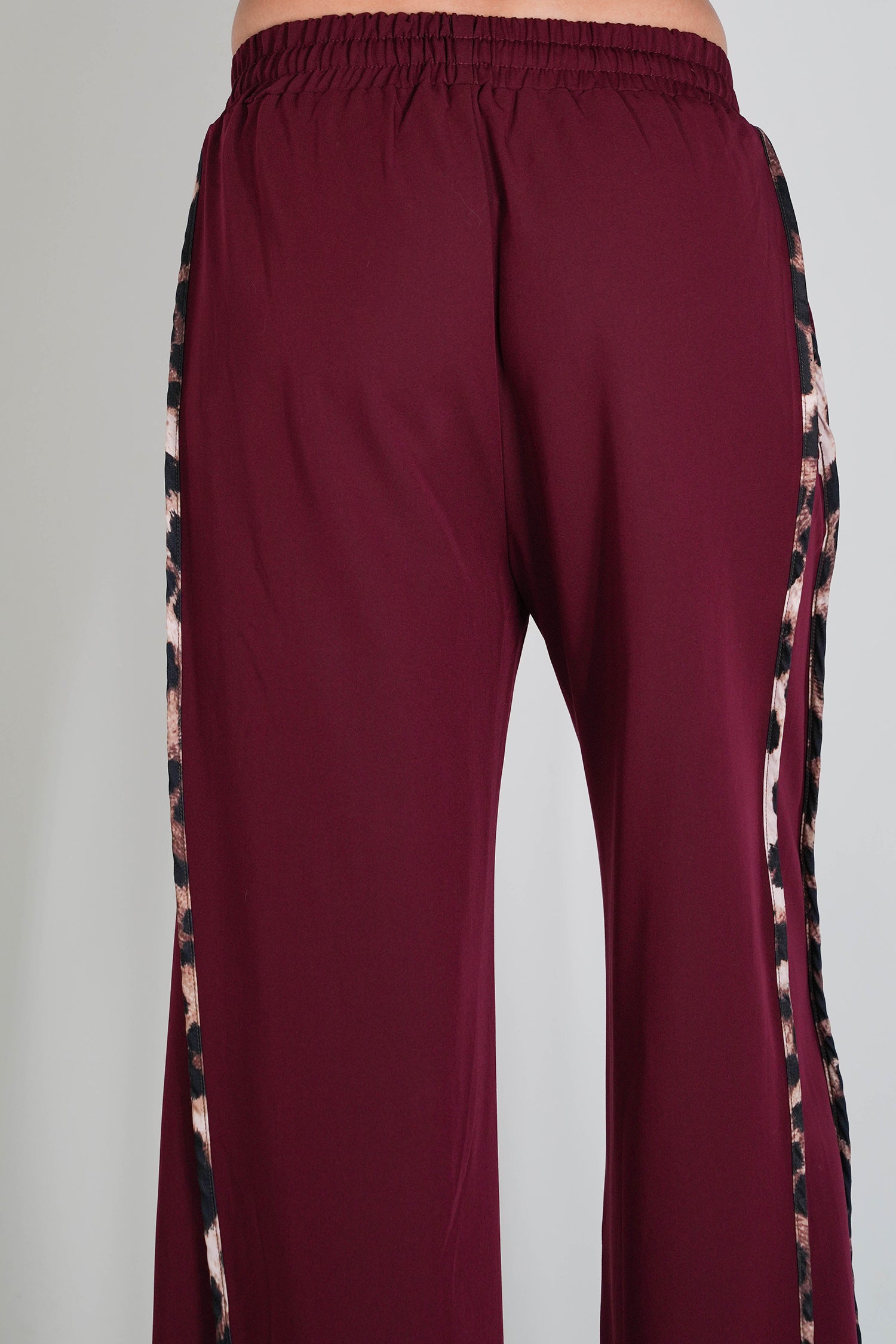 Burgandy Leopard Trim Pant