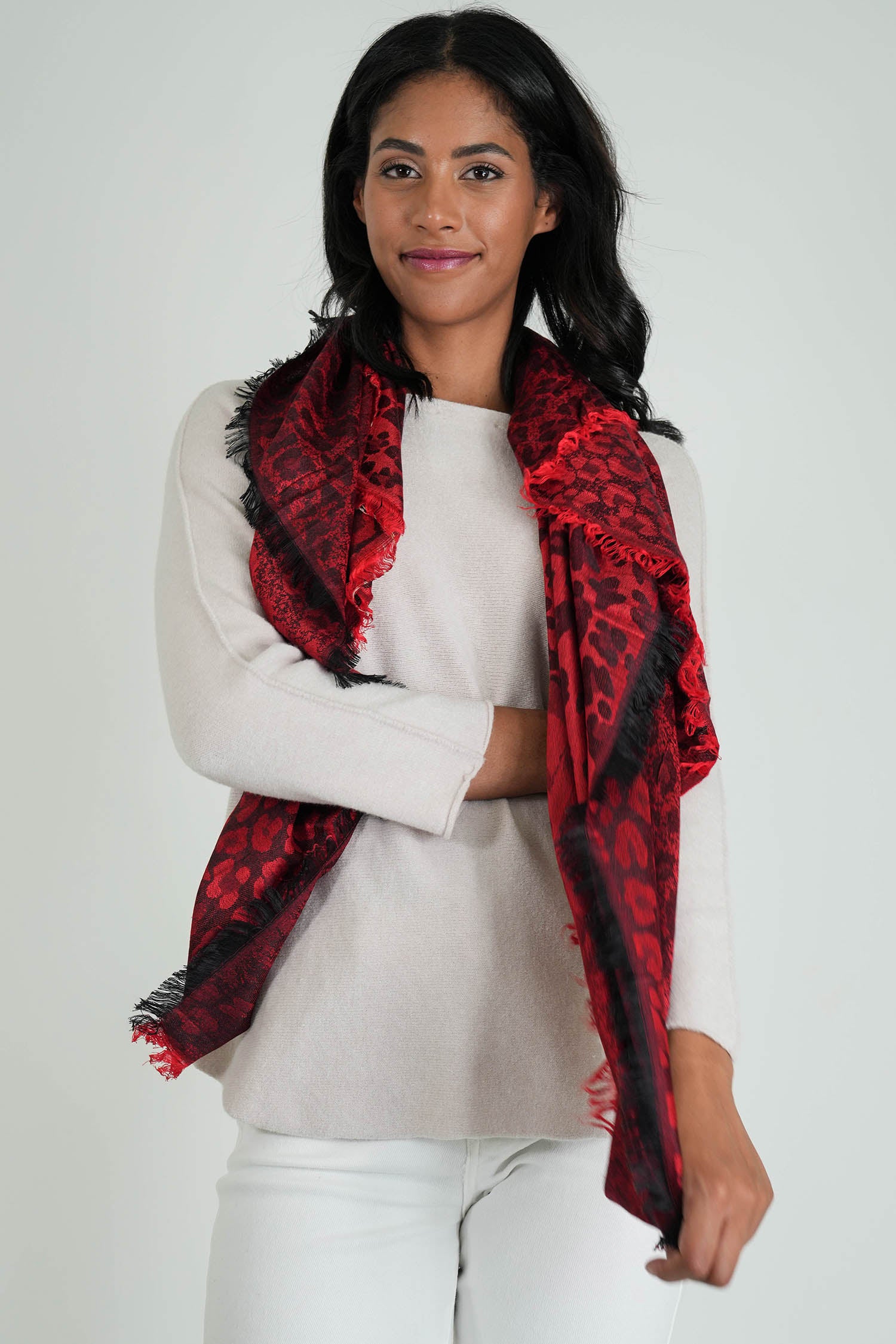 Red and Black Leopard Winter Scarf