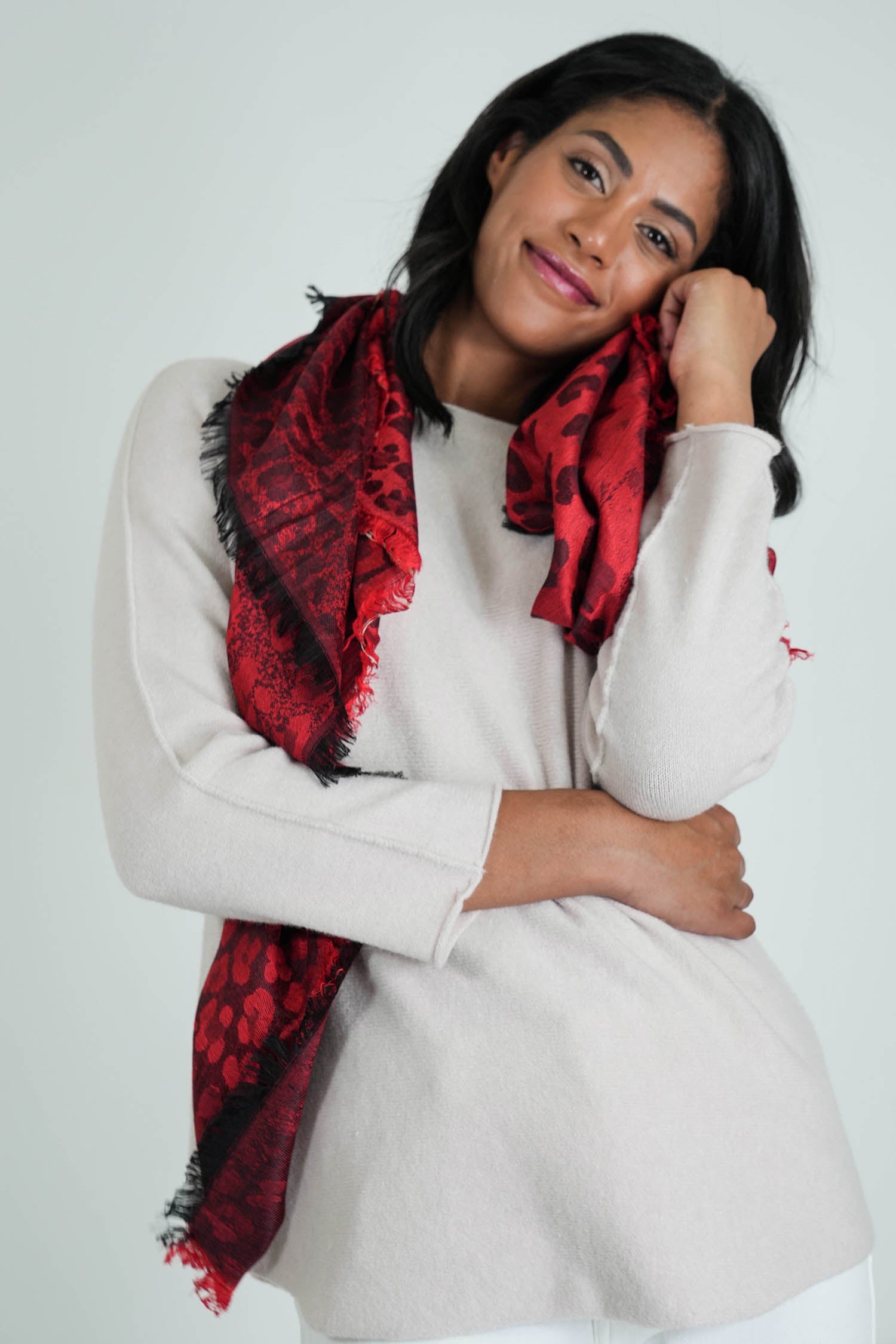 Red and Black Leopard Winter Scarf