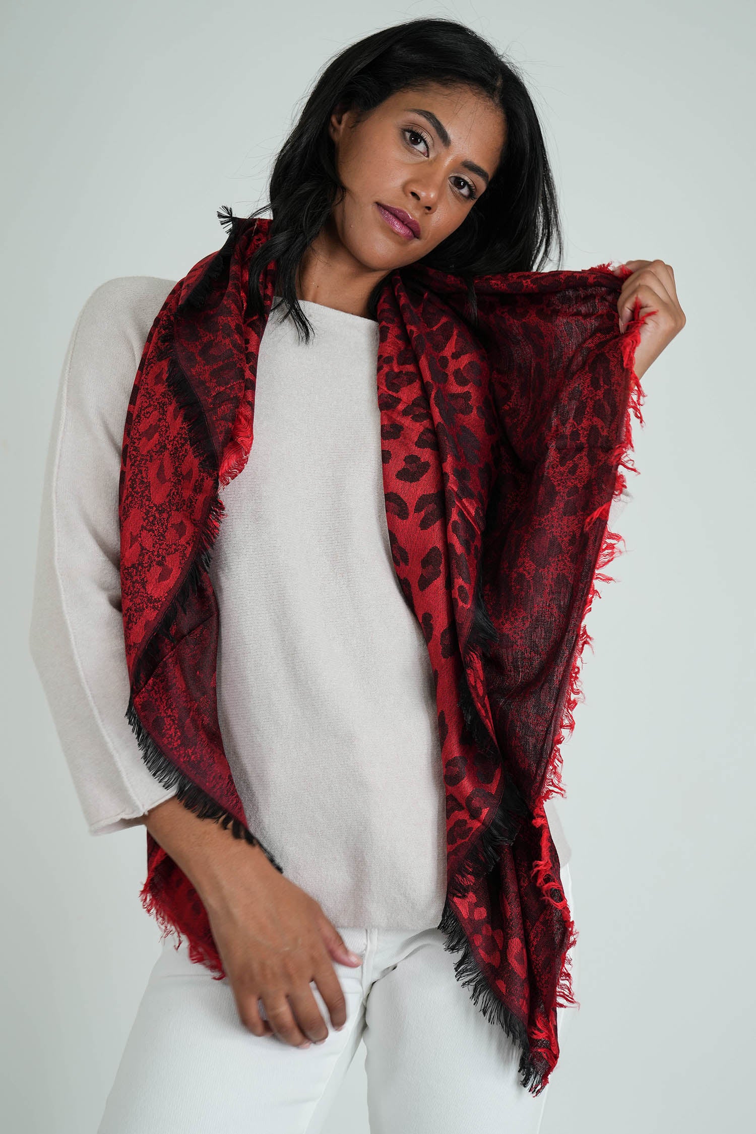 Red and Black Leopard Winter Scarf