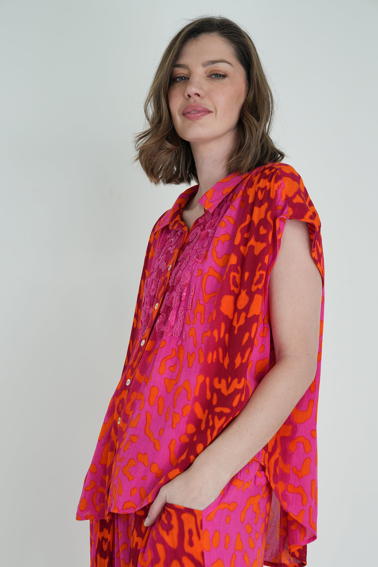 Cerise Orange Leopard Blouse