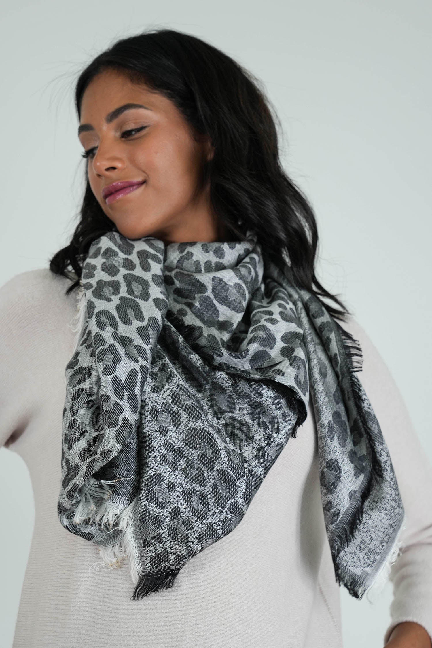 Grey and Black Leopard Winter Scarf