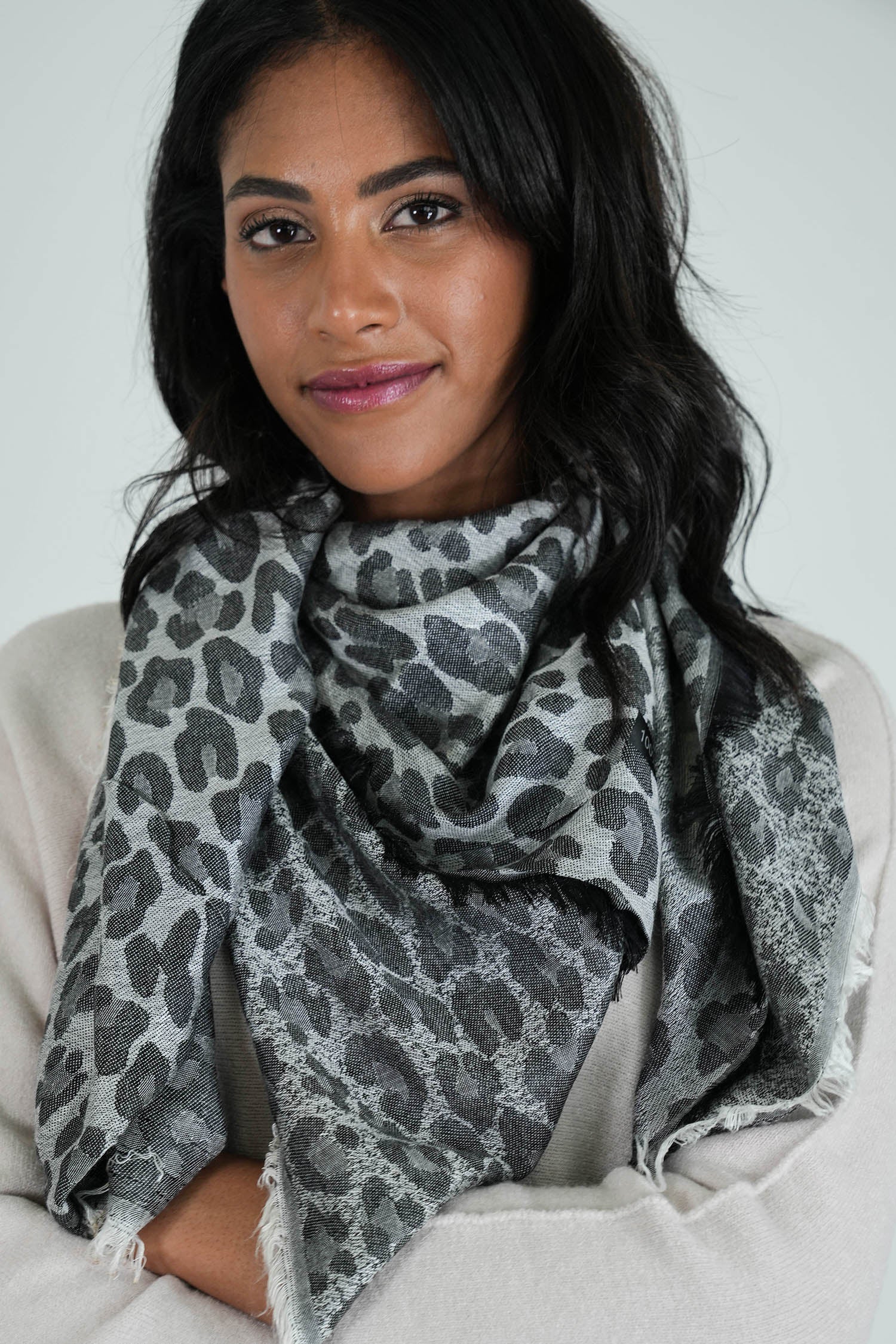 Grey and Black Leopard Winter Scarf