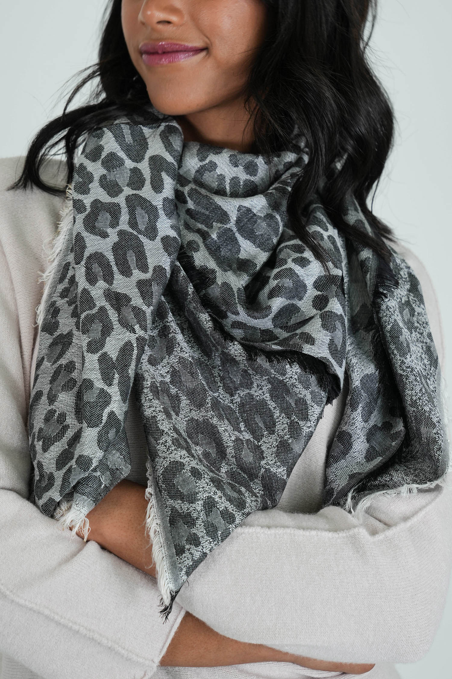 Grey and Black Leopard Winter Scarf