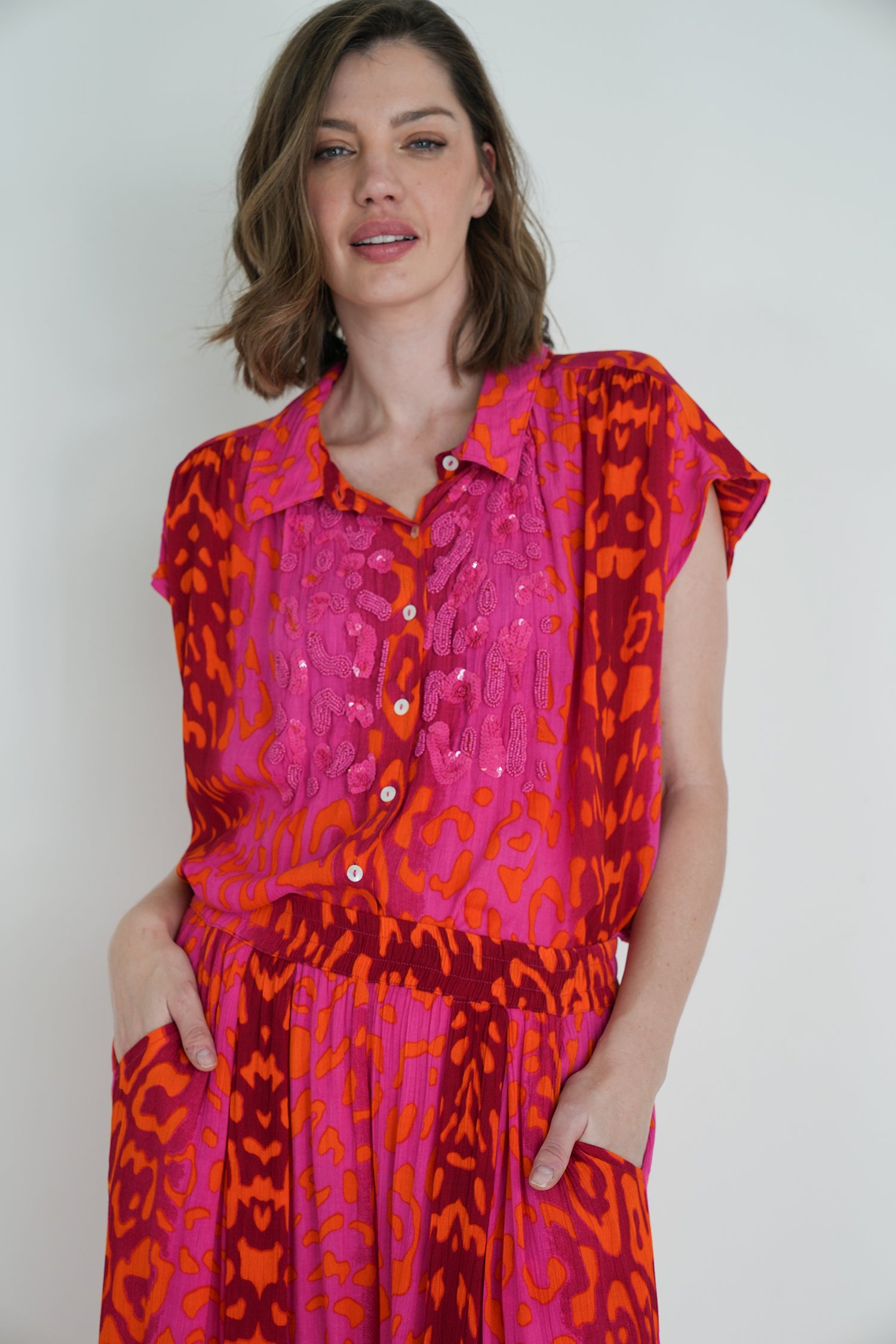Cerise Orange Leopard Blouse