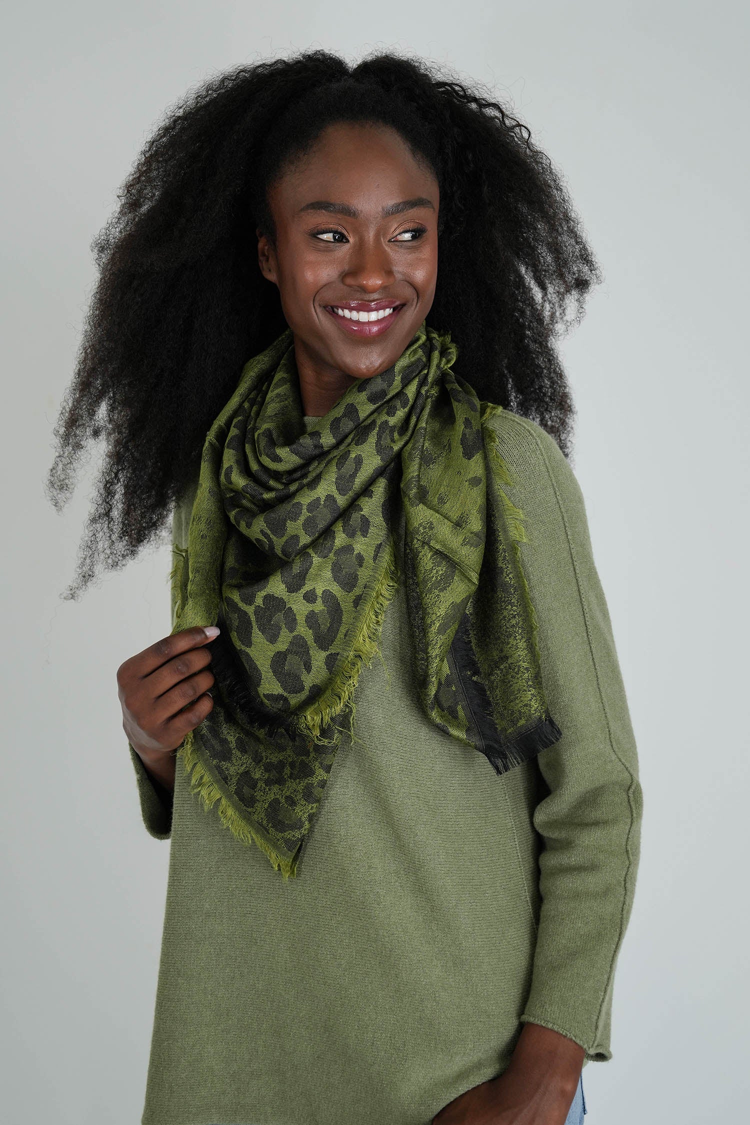 Lime and Black Leopard Winter Scarf