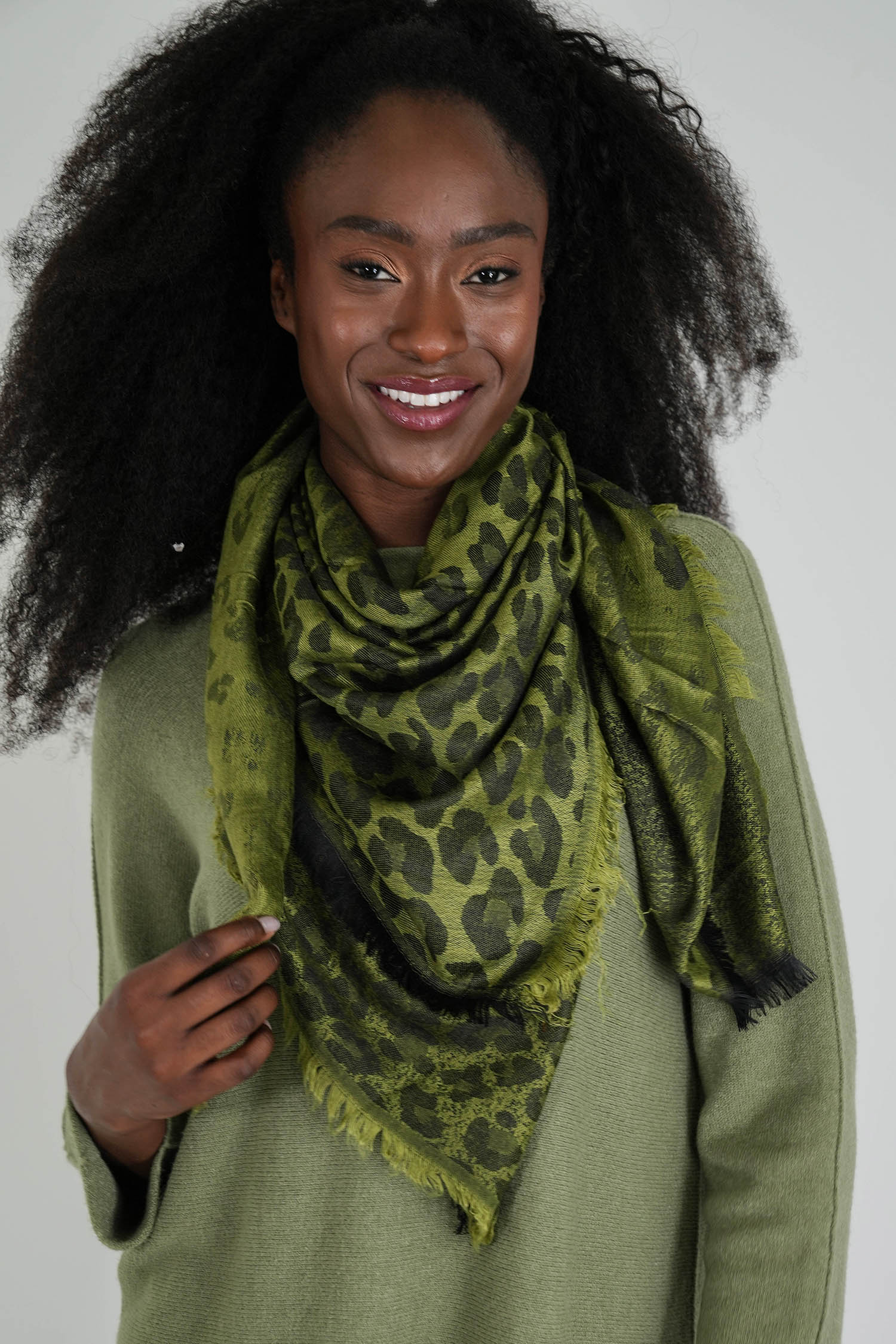 Lime and Black Leopard Winter Scarf