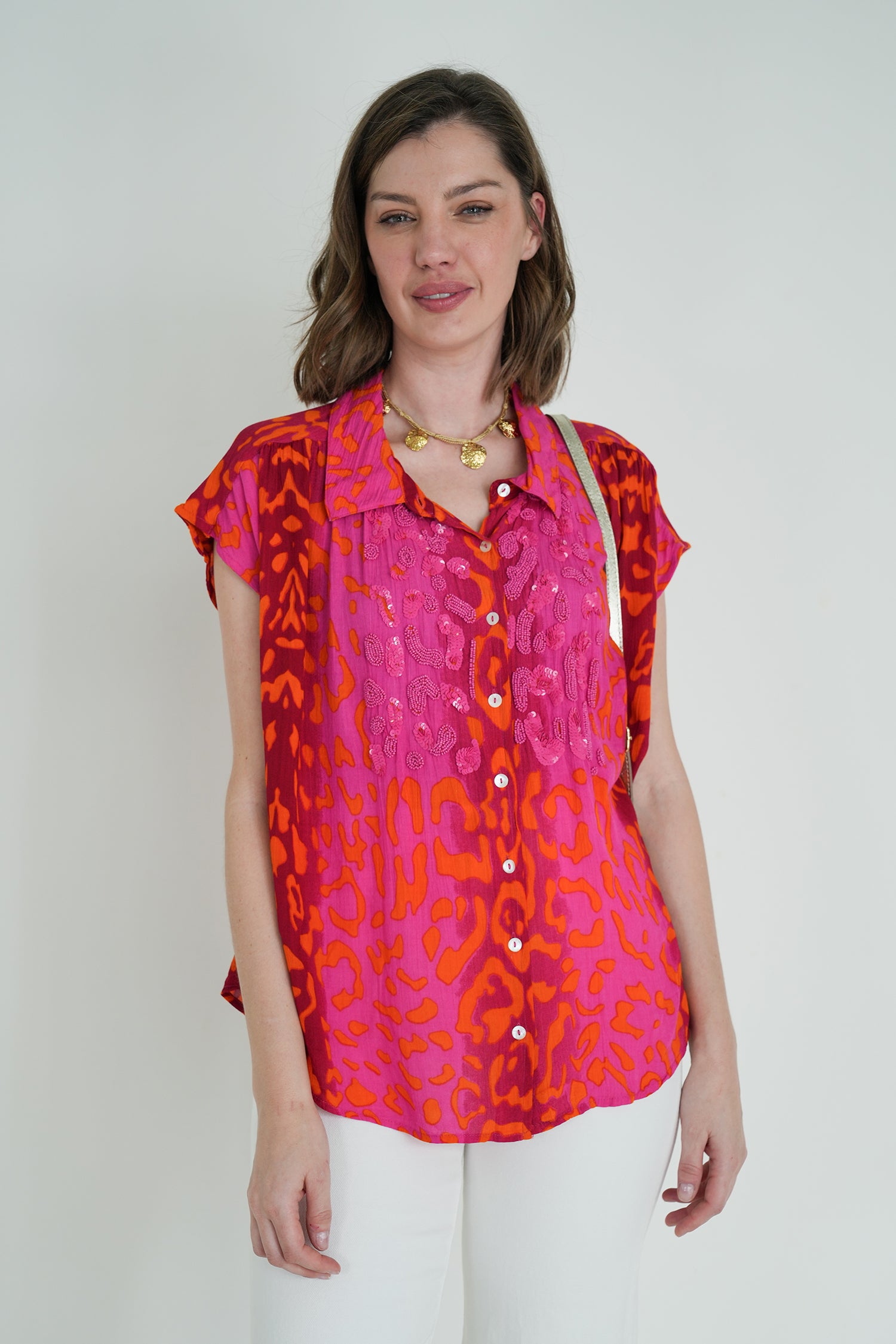 Cerise Orange Leopard Blouse