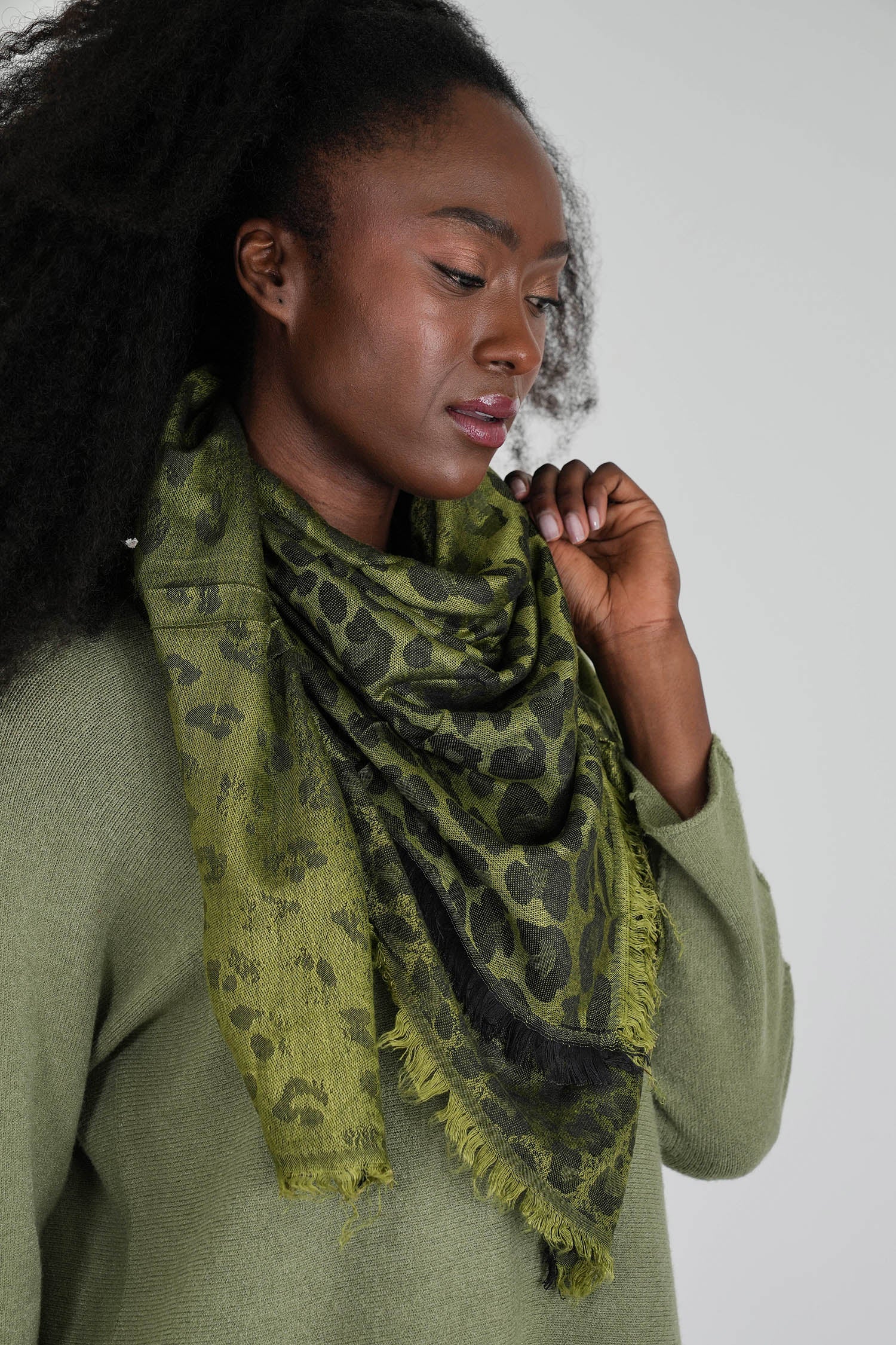 Lime and Black Leopard Winter Scarf
