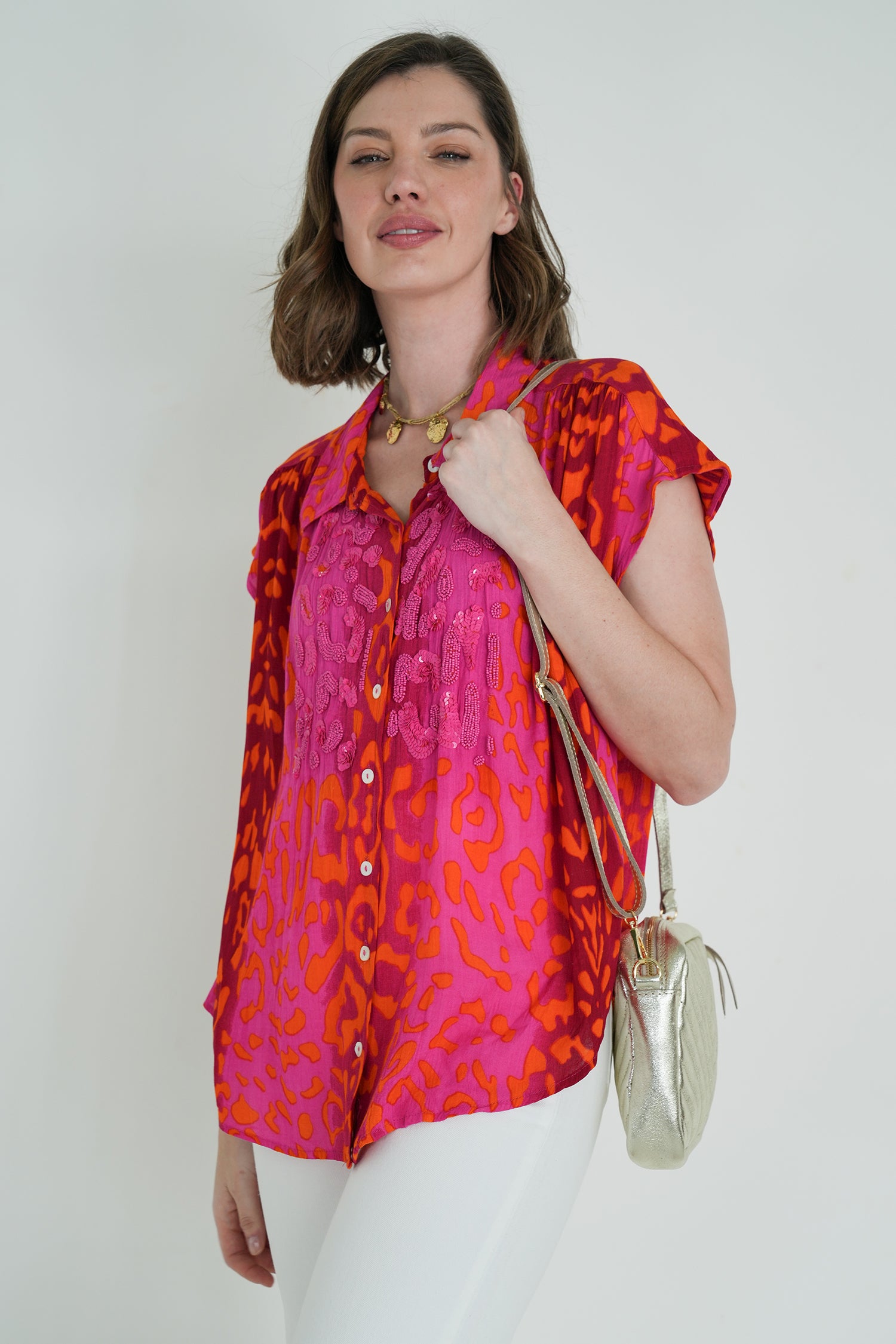 Cerise Orange Leopard Blouse