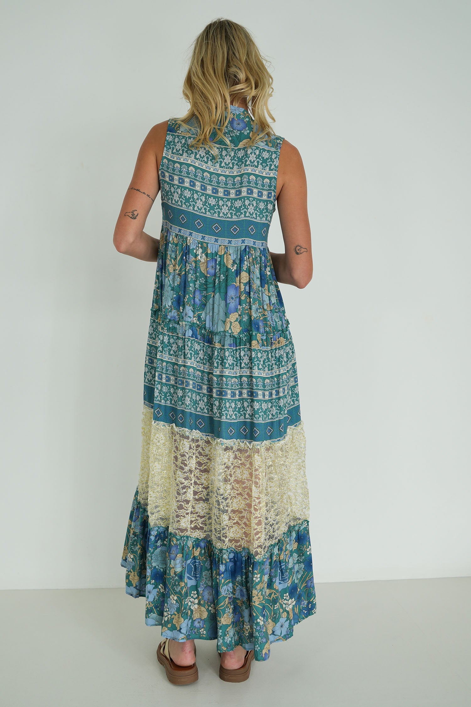 Teal Floral Sleeveless Heather Dress
