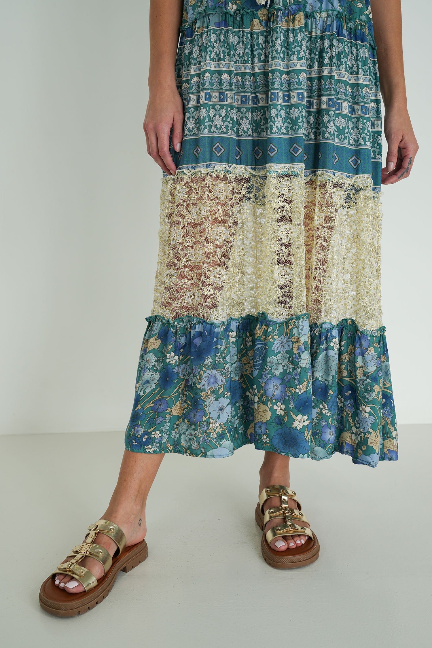 Teal Floral Sleeveless Heather Dress