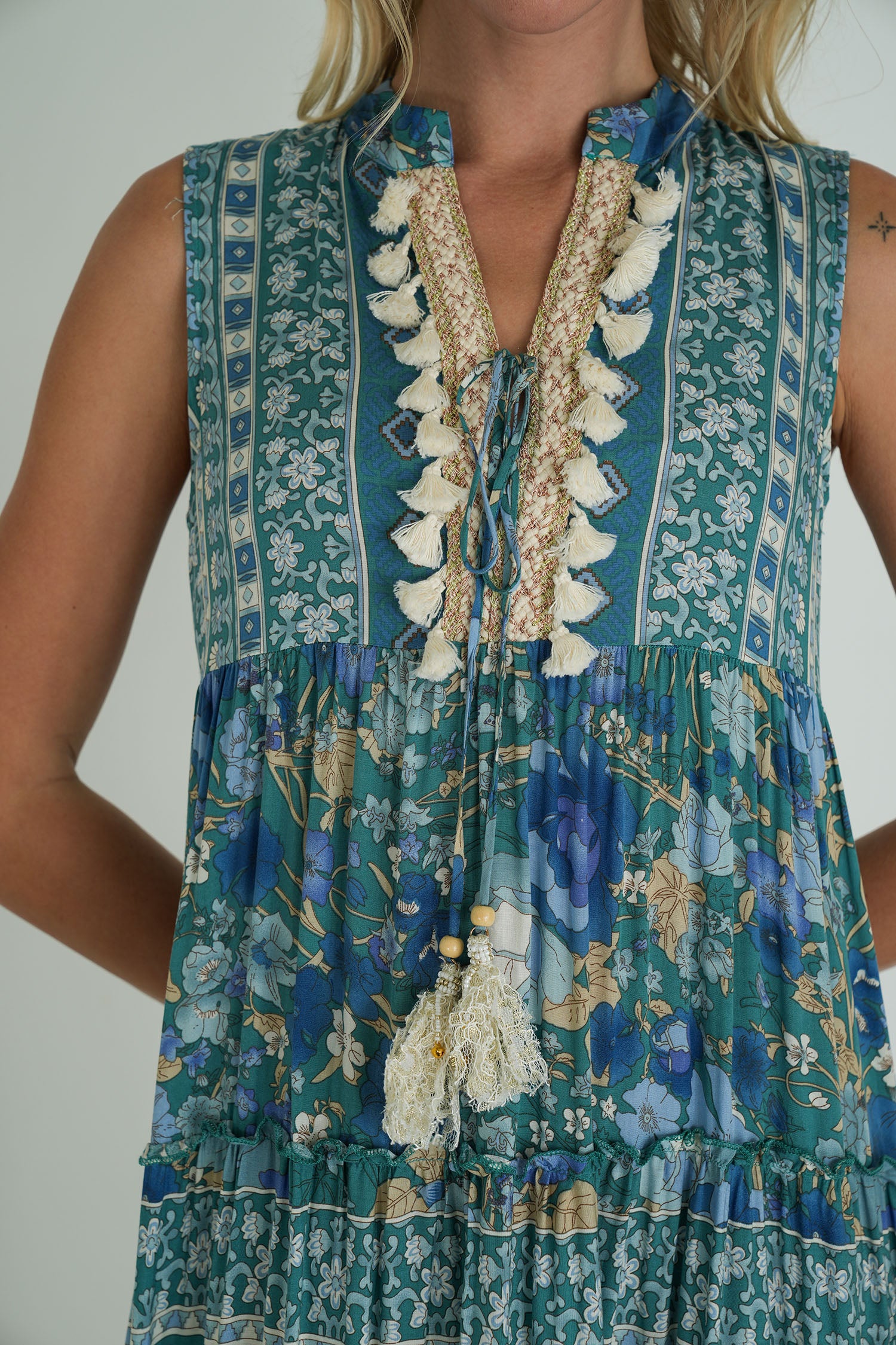 Teal Floral Sleeveless Heather Dress