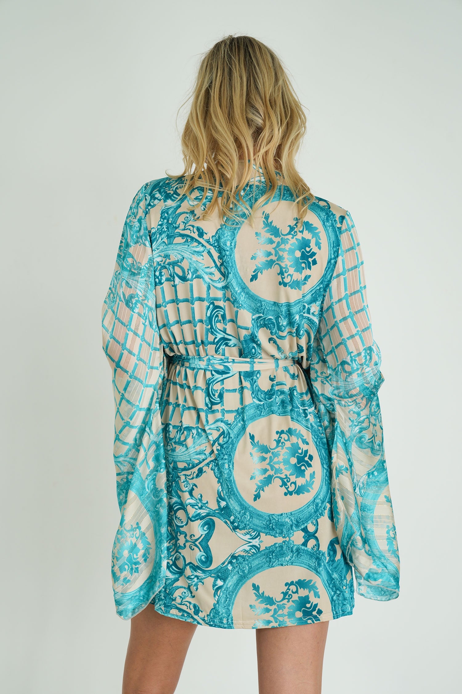 Cream and Turquoise Floral St Tropez Tunic Dress