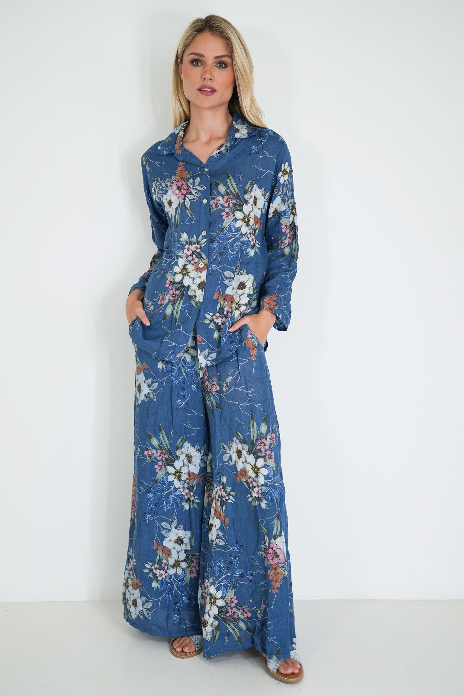 Blue Meagan Linen Pant