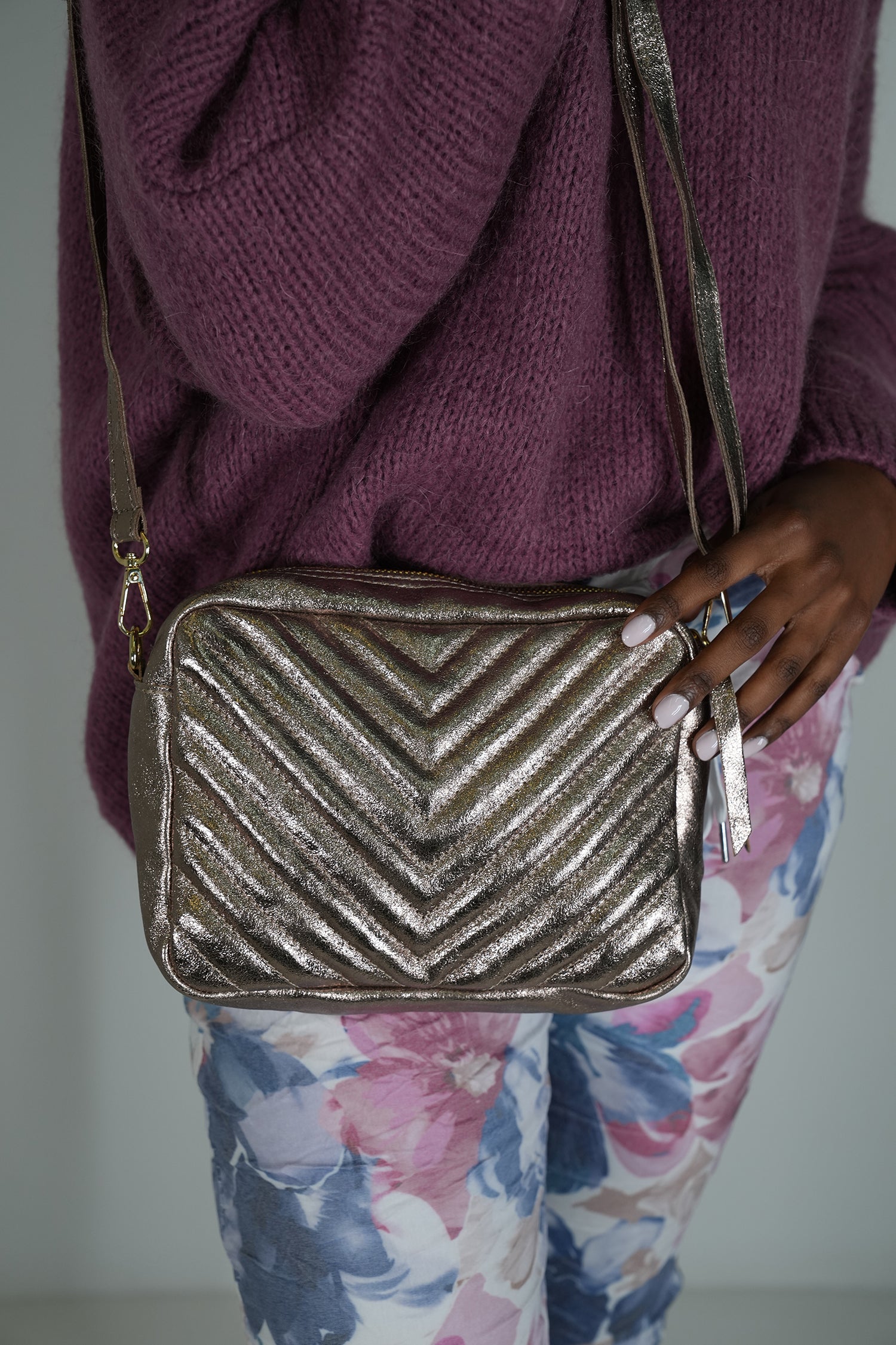 Bronze Metallic Chevron Bag