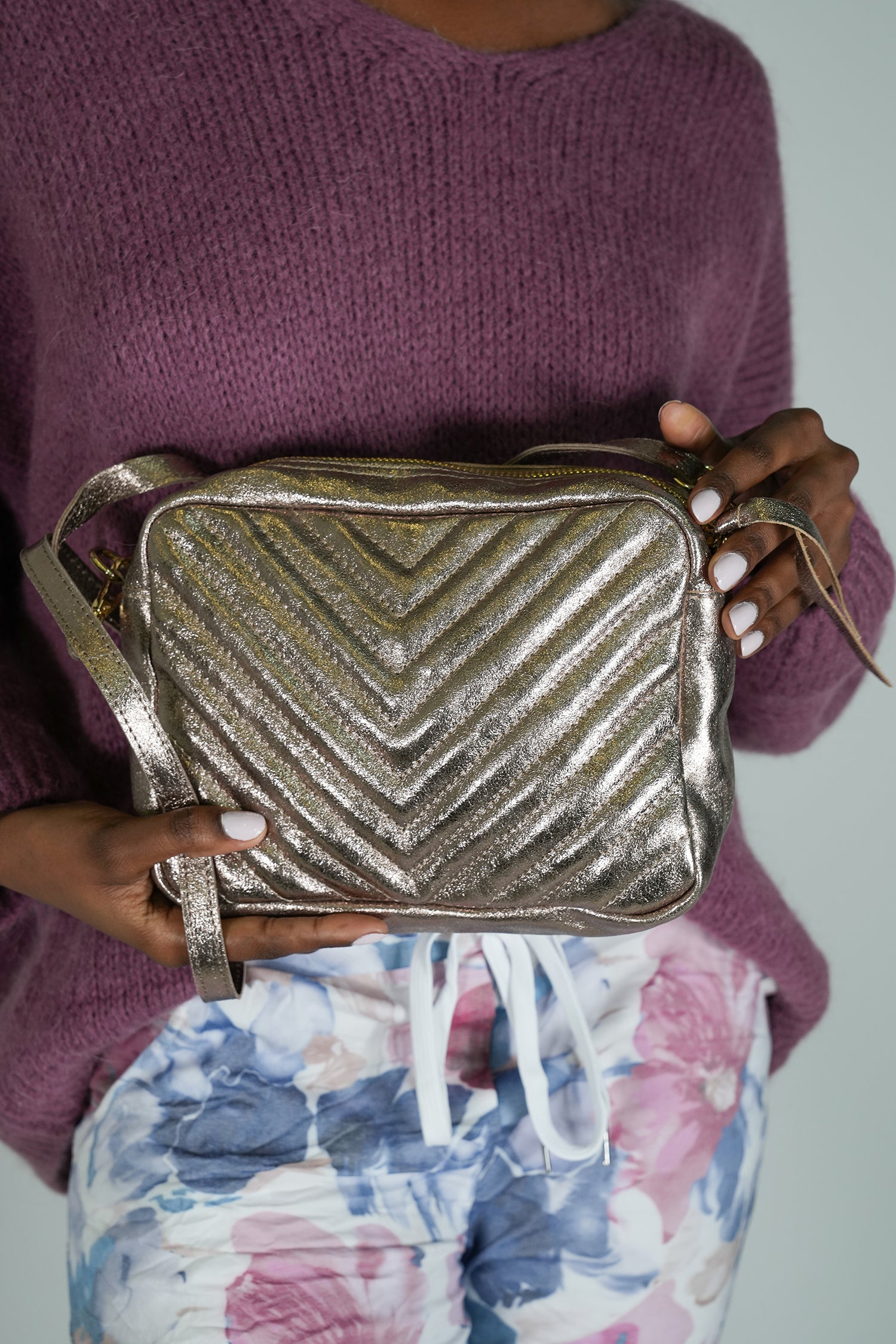 Bronze Metallic Chevron Bag