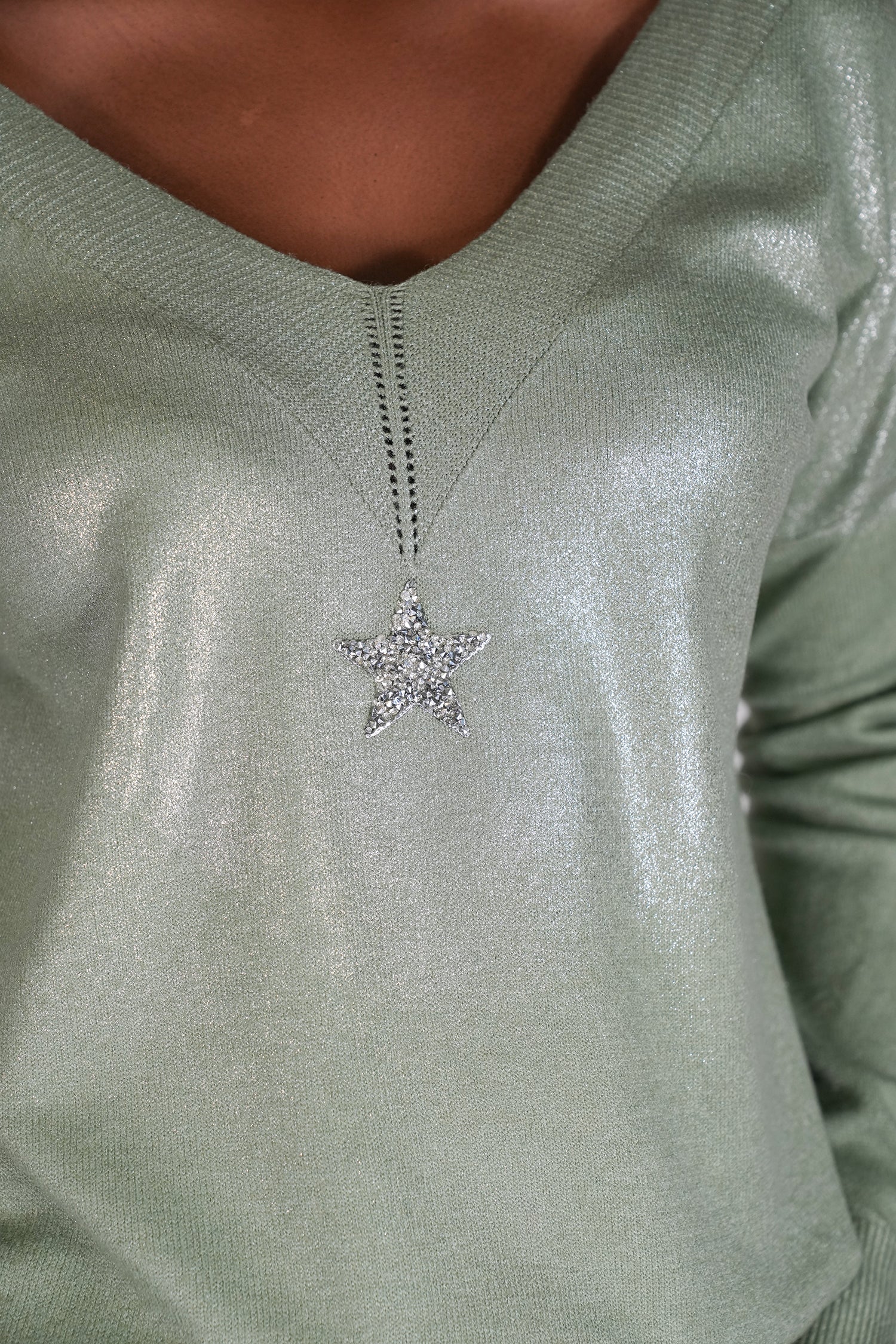 Olive Star Shimmer Jumper