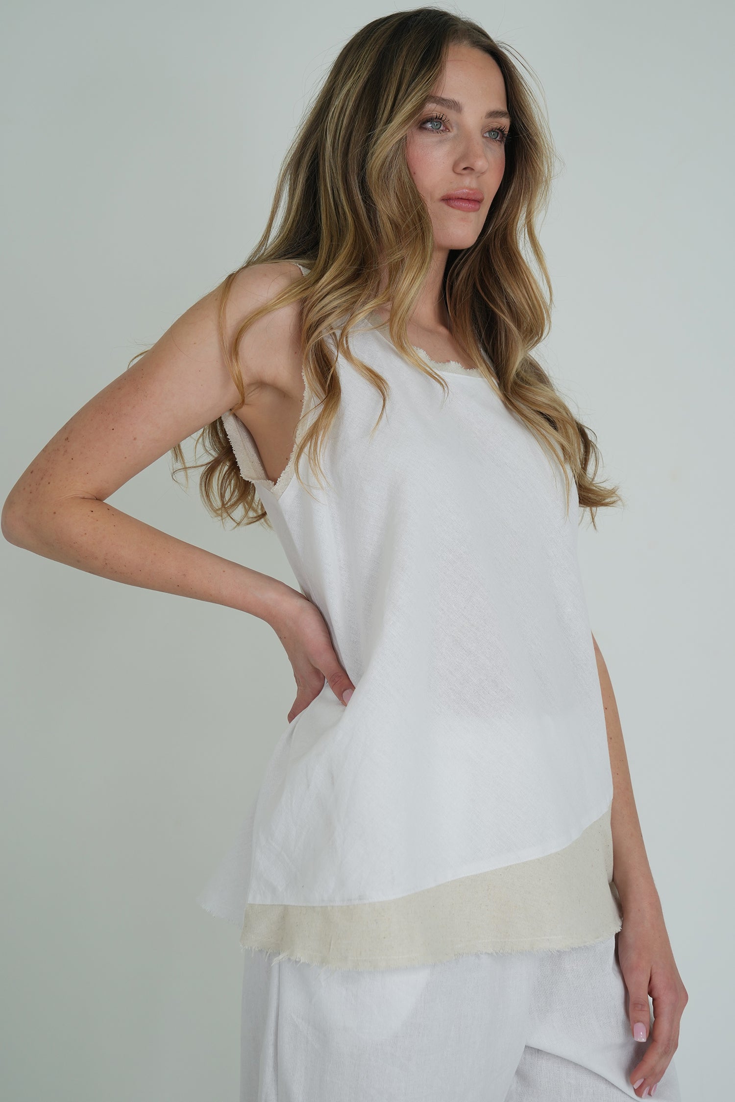 White Emily Vest, white top from Something Pretty, alternative view