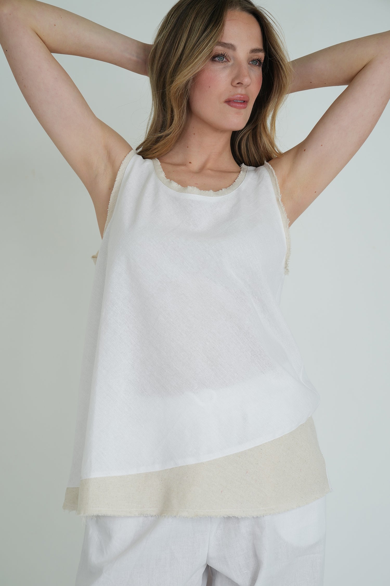 White Emily Vest, white top from Something Pretty, alternative view
